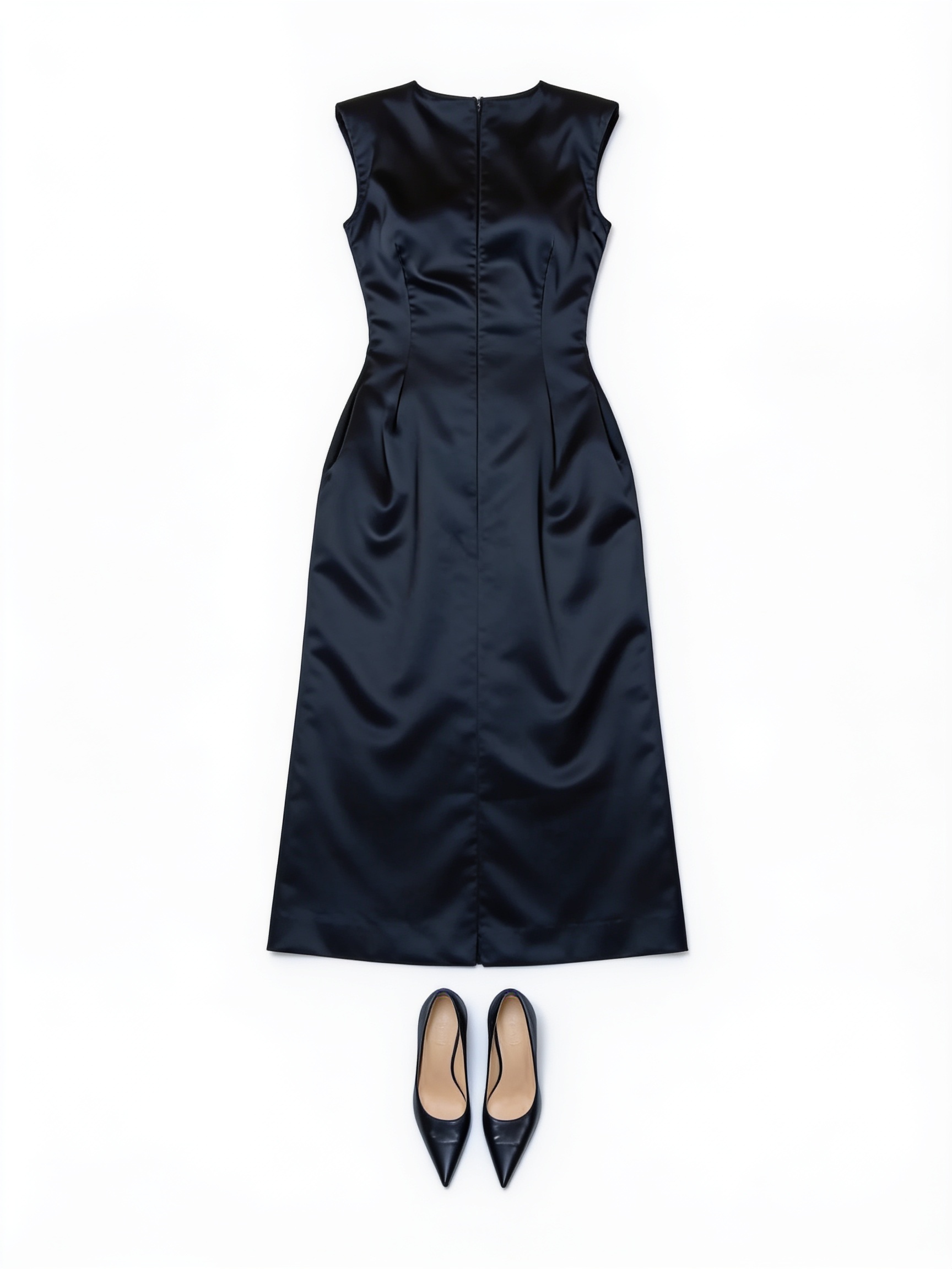 Black sleeveless satin maxi dress