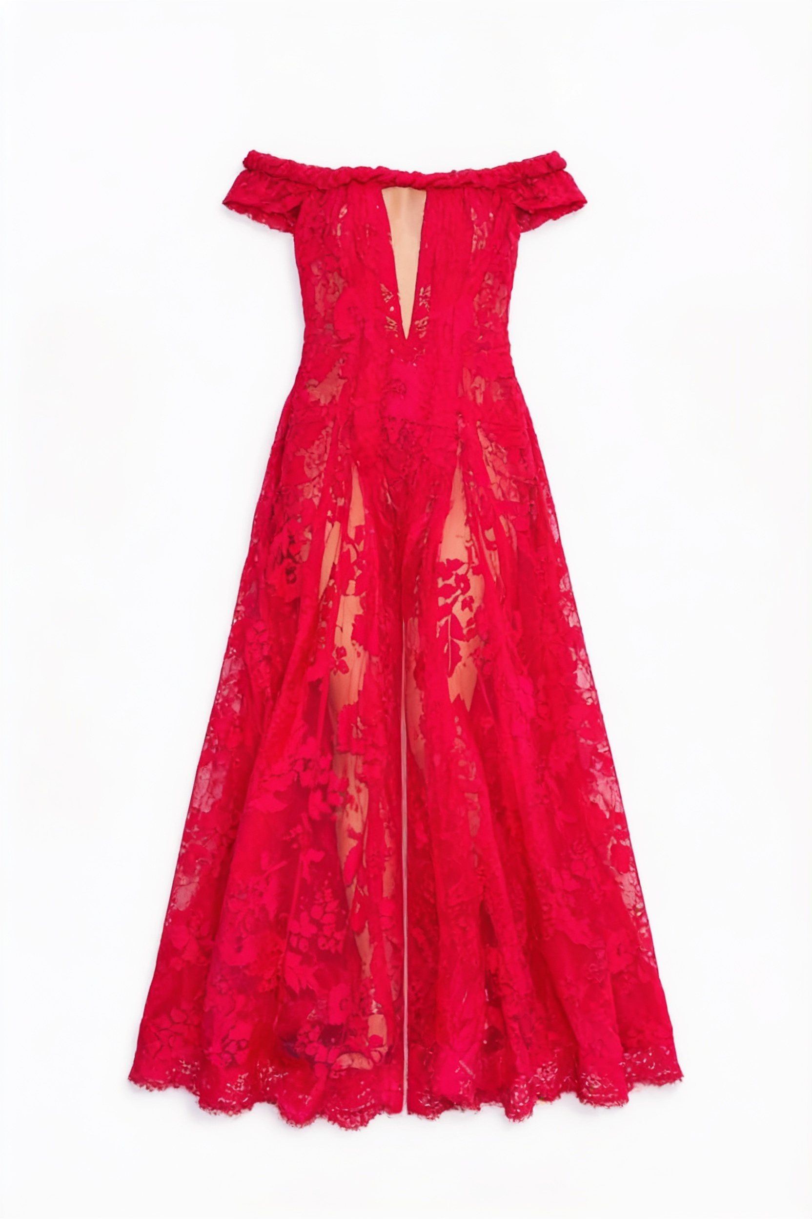 Red lace maxi dress