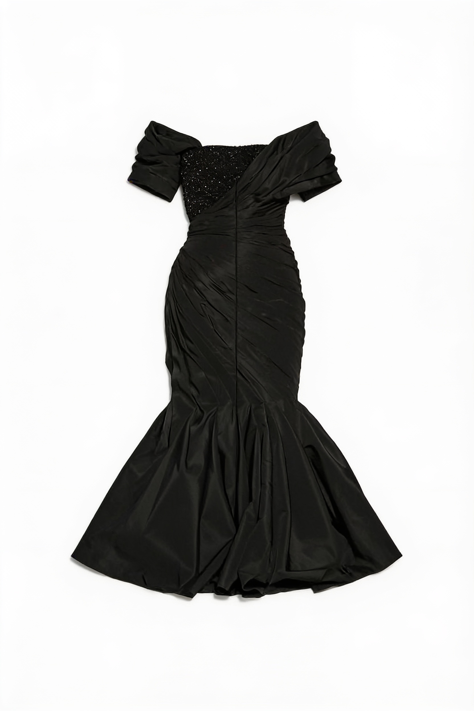 Black puff-sleeve fishtail gown