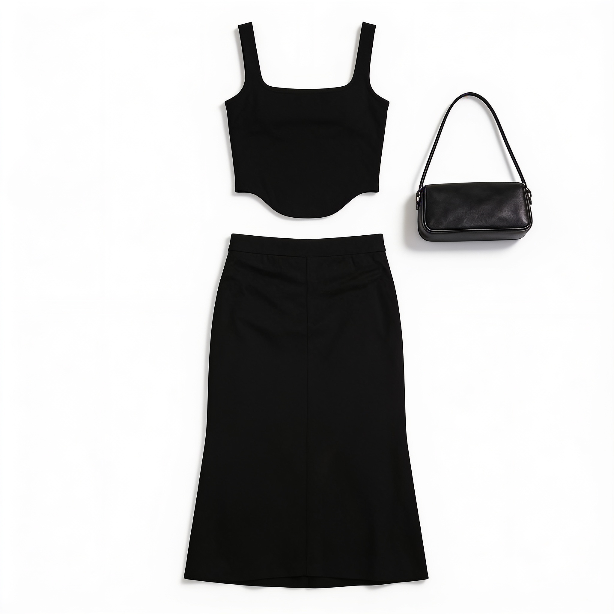 Black scalloped crop top and maxi skirt