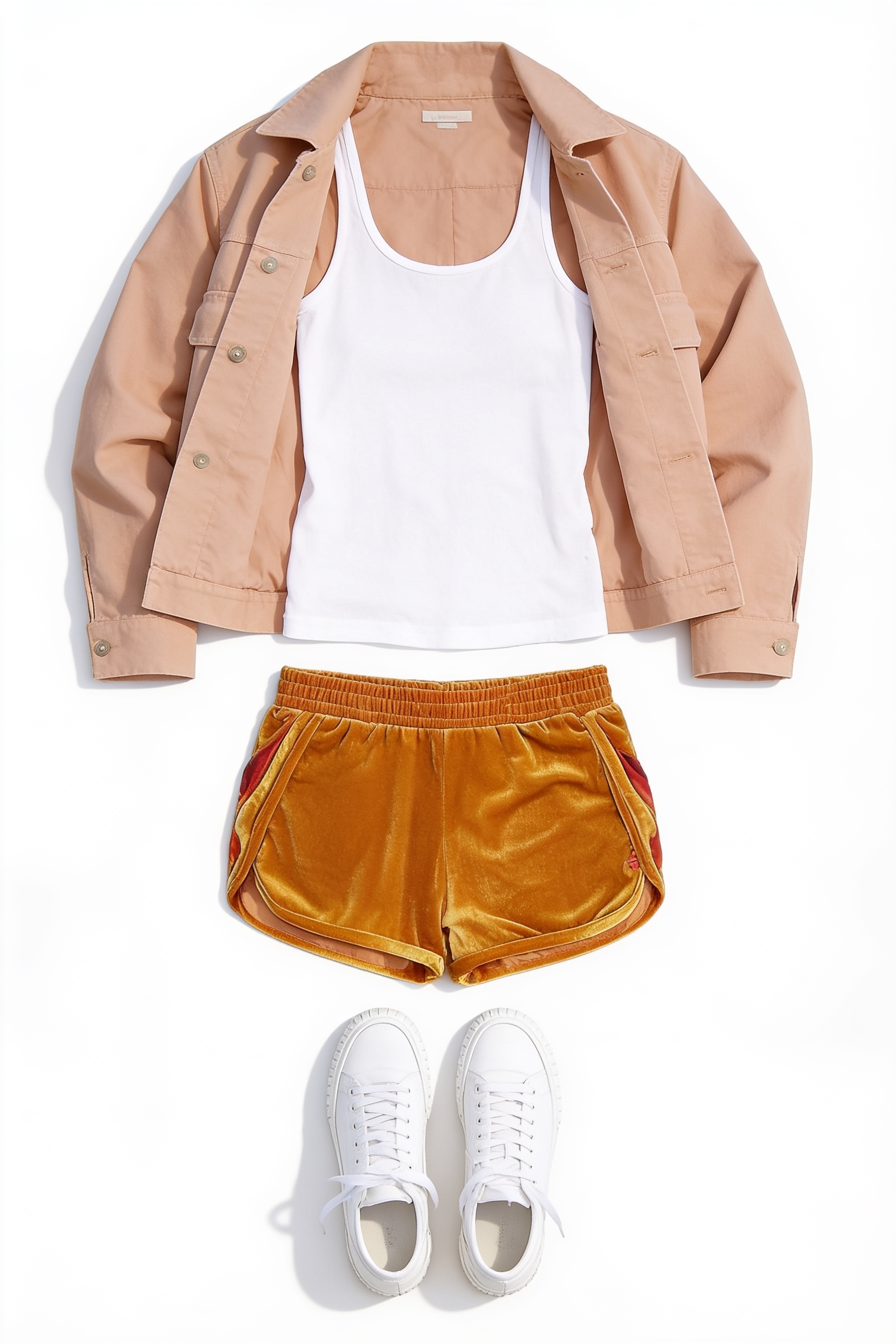 Checked jacket and mustard shorts