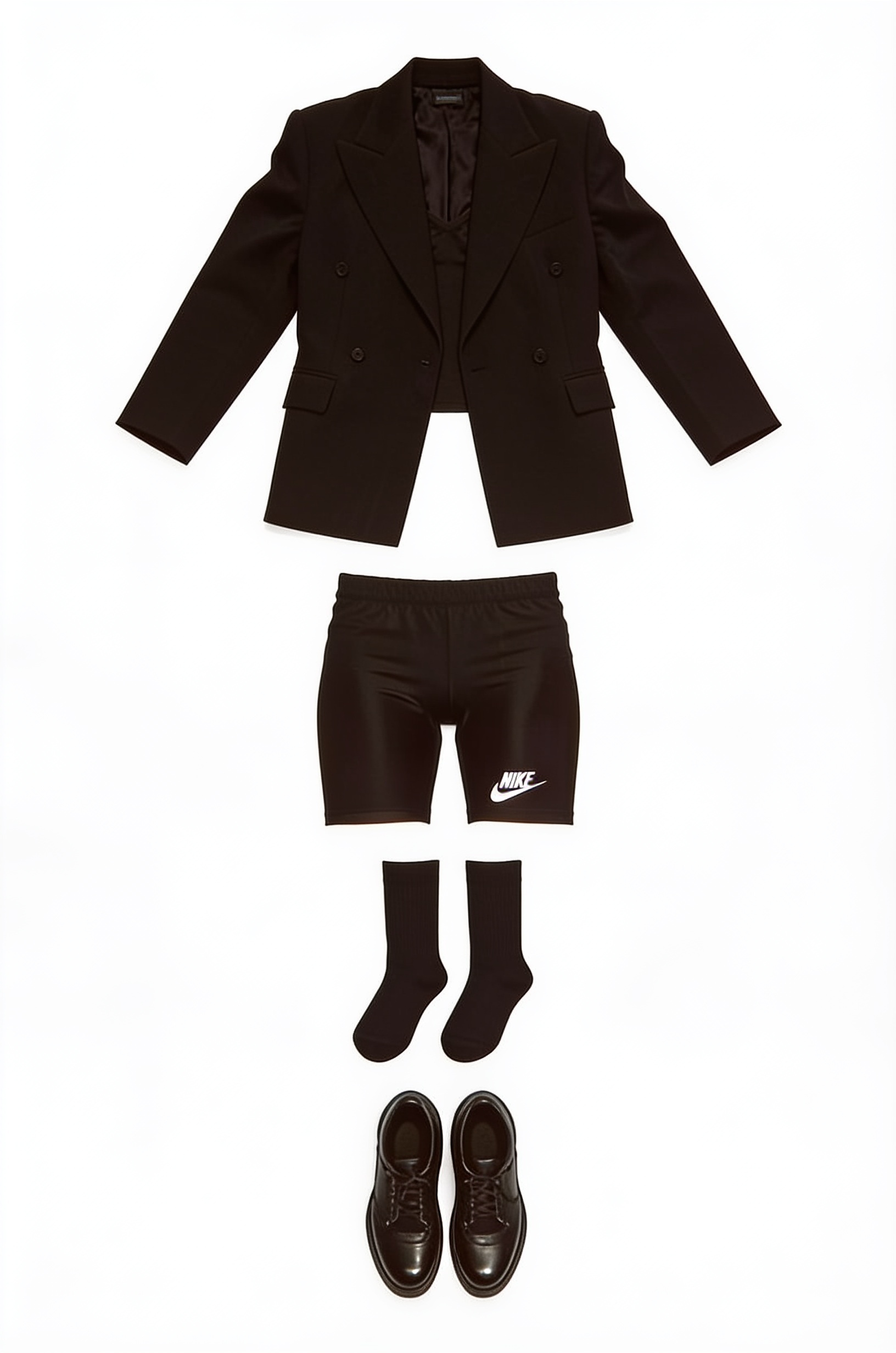 Black tailored shorts suit and ankle boots