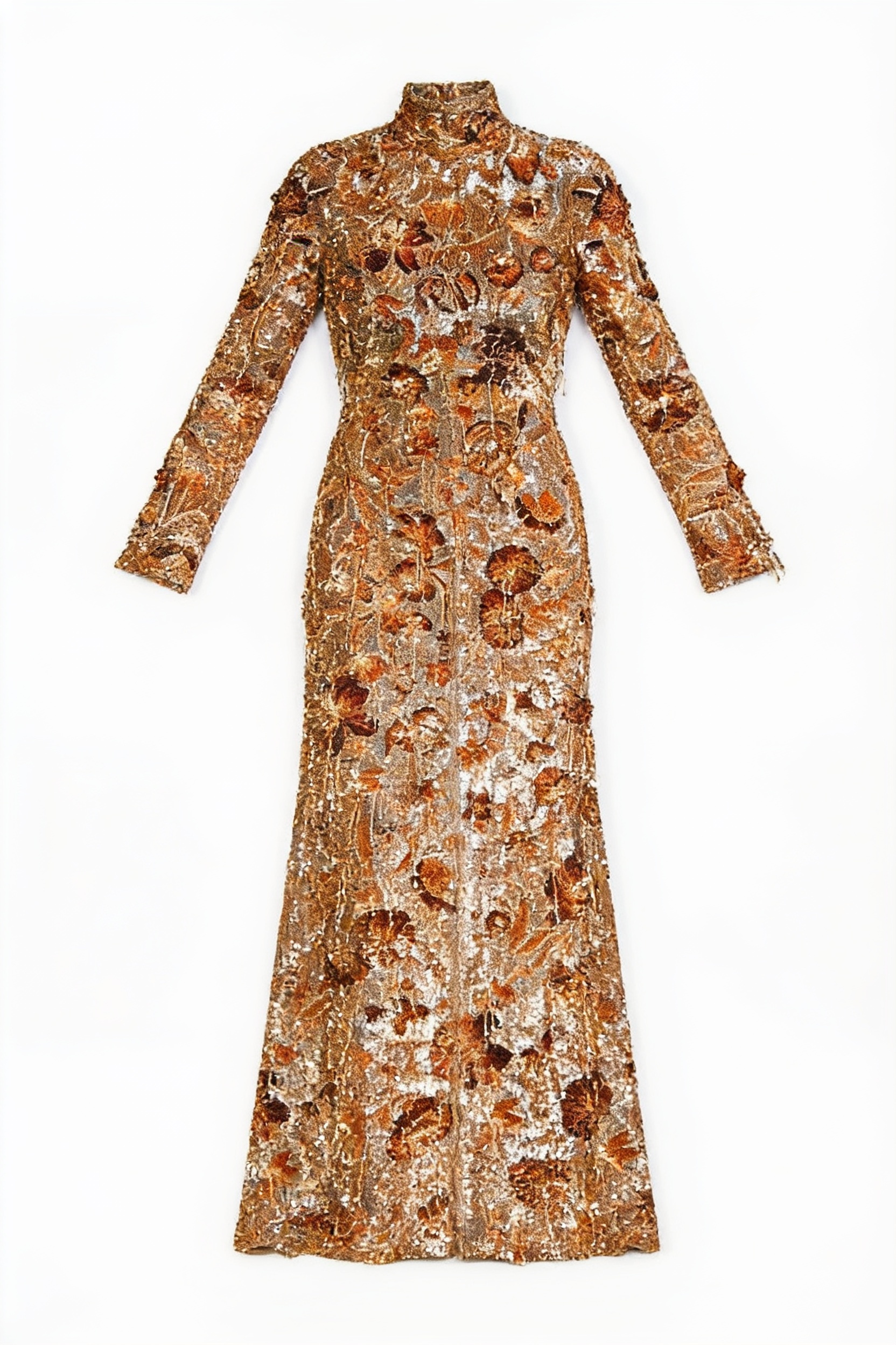 Gold embellished long-sleeve gown