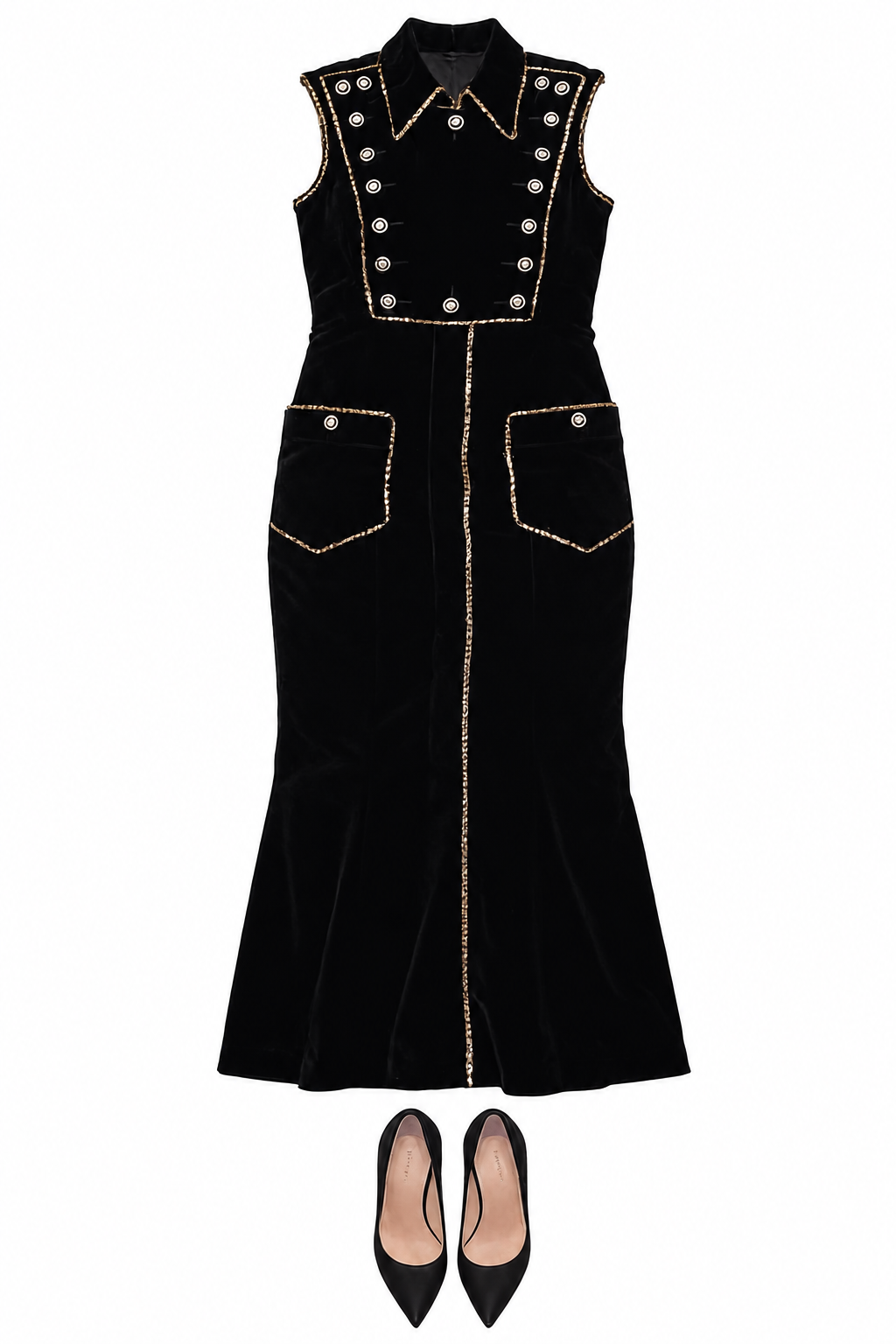 Black contrast-trim sleeveless gown