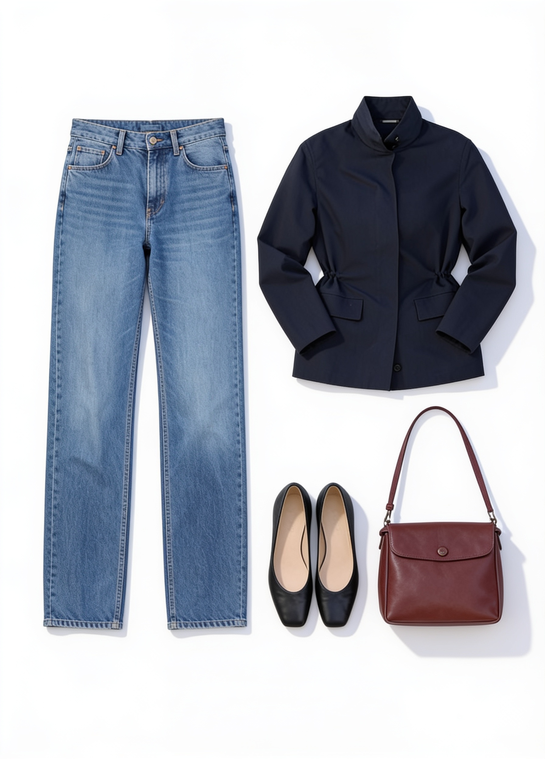 Navy tailored jacket and cropped jeans