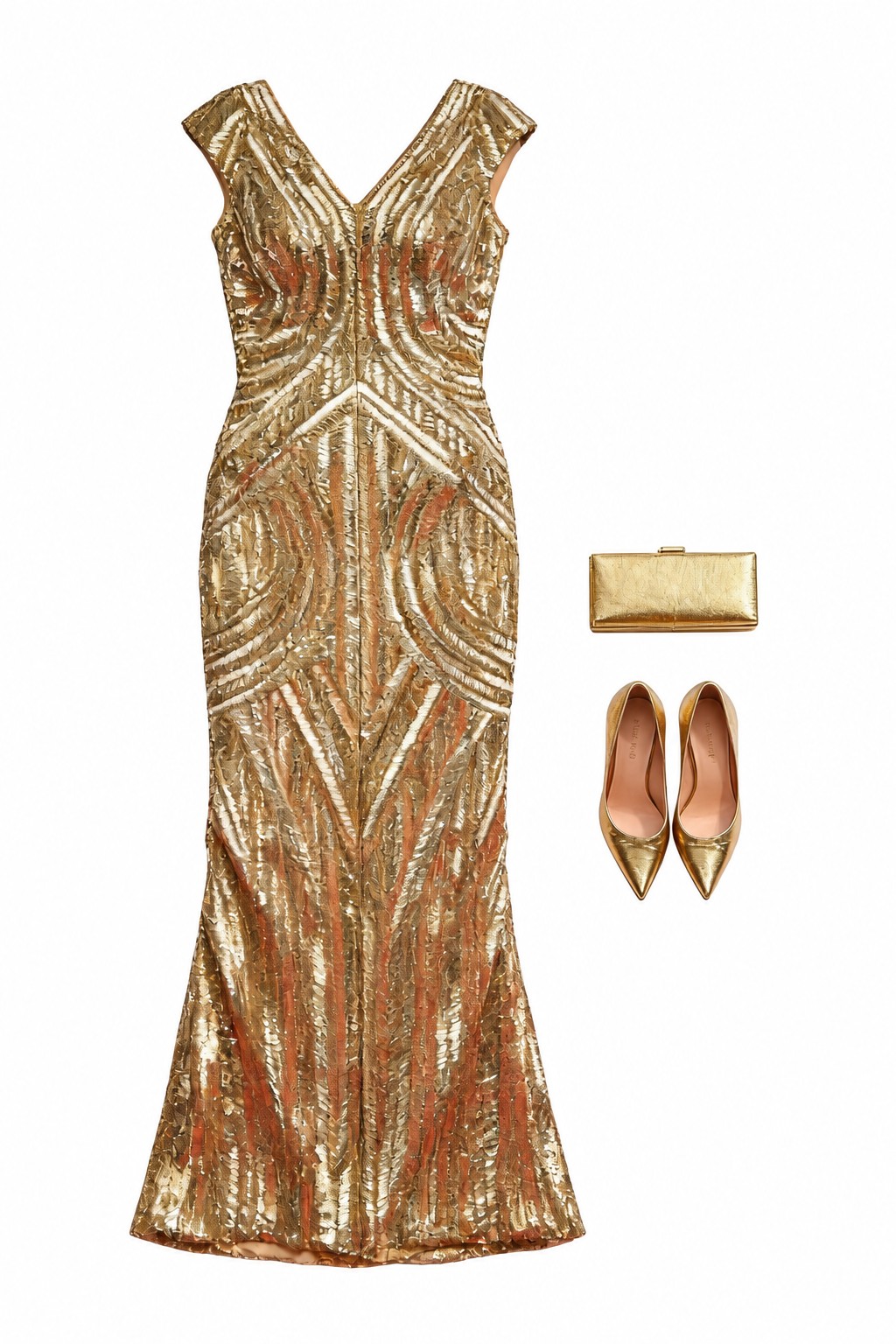 Gold geometric beaded gown