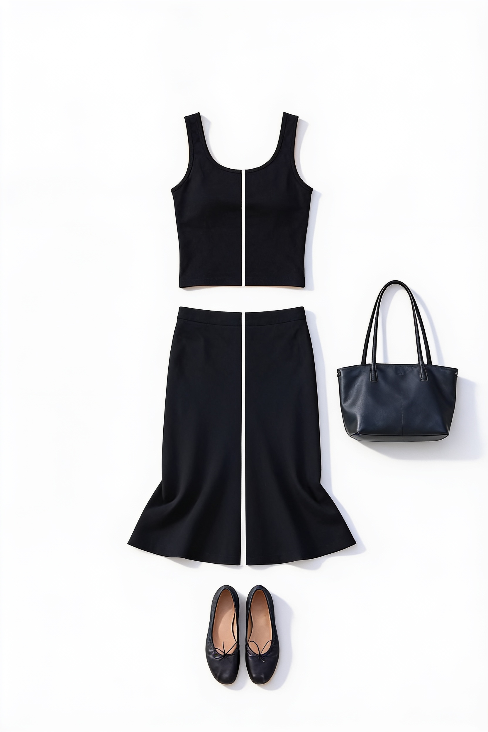 Black camisole and midi skirt