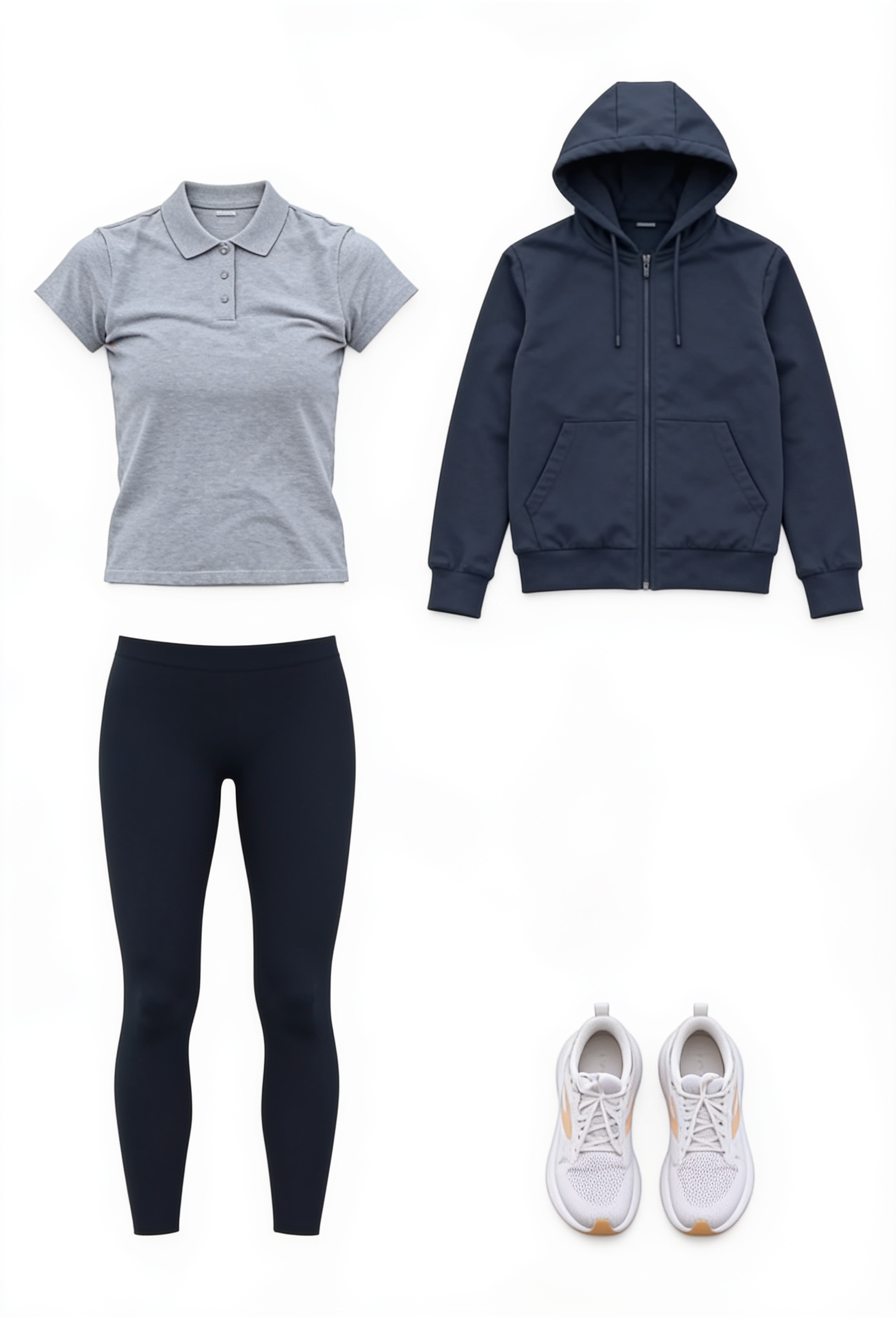 Grey polo top and black leggings