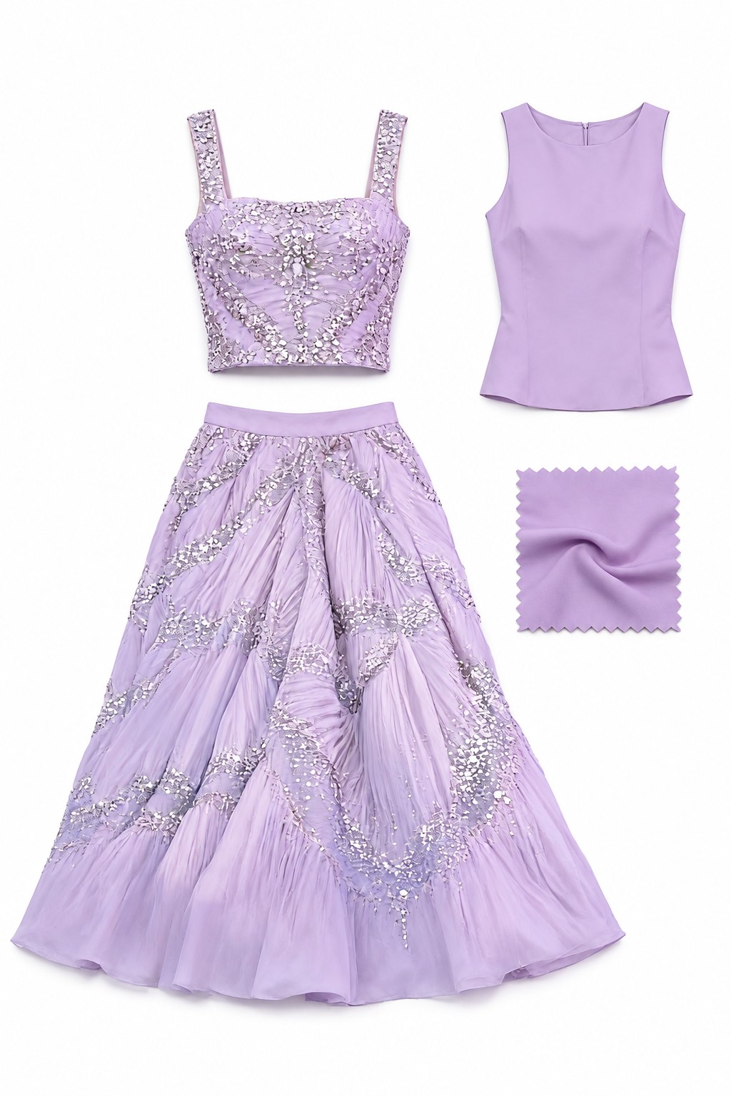 Lilac embellished top and flowing skirt