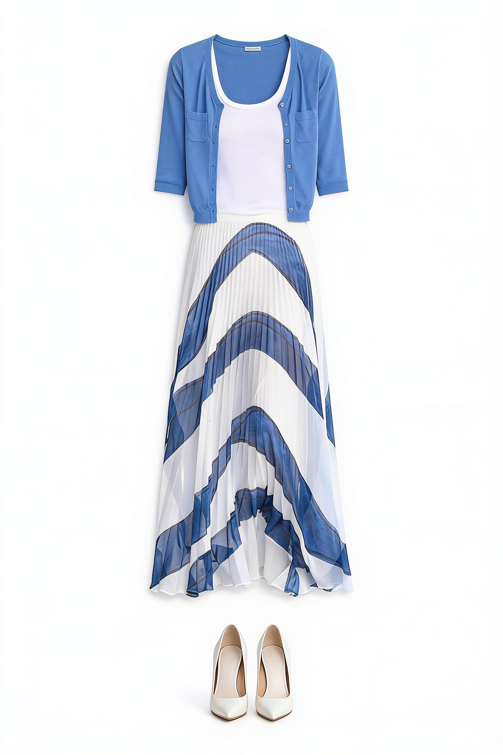 Blue and white chevron maxi dress