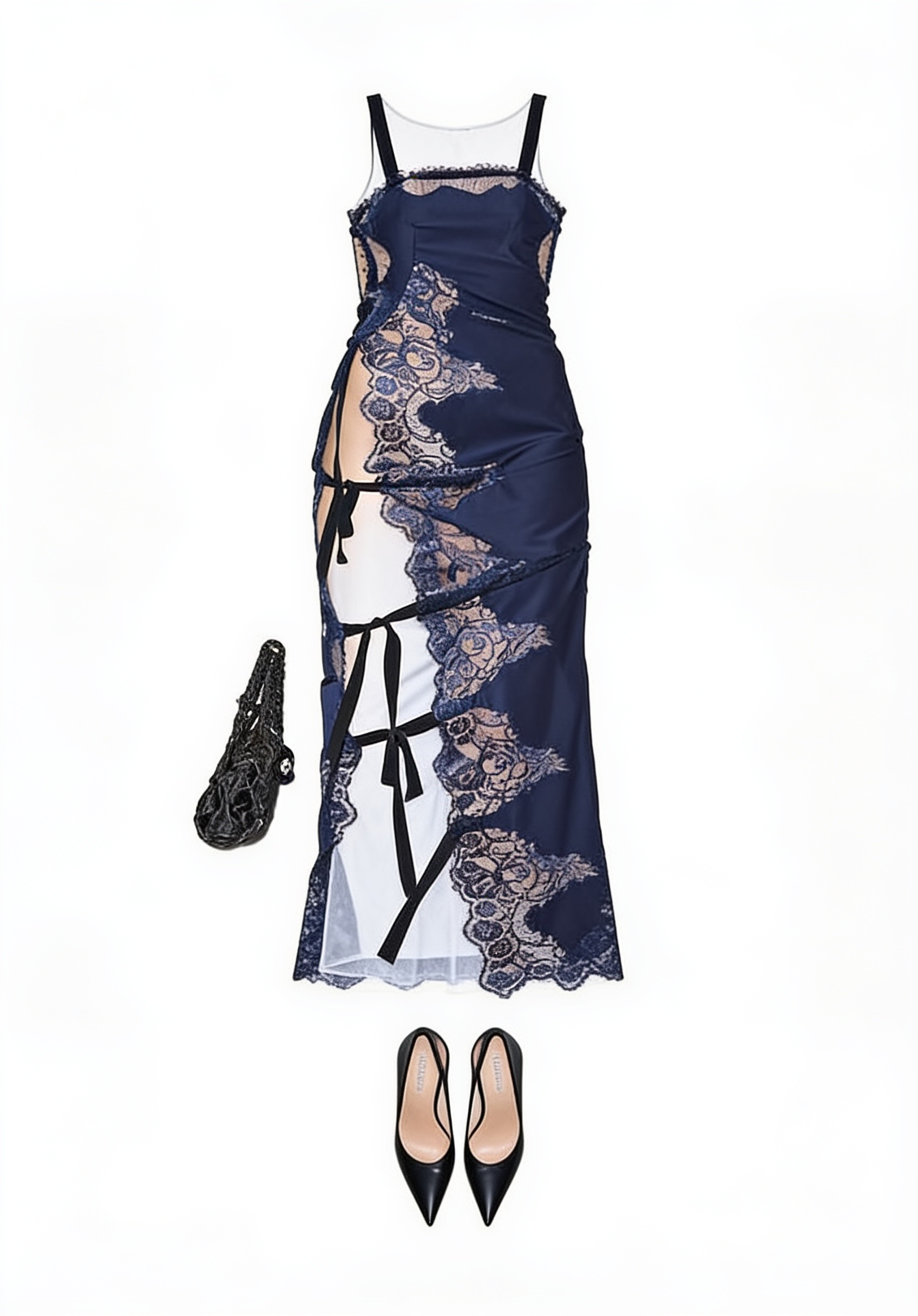 Navy lace asymmetric maxi dress