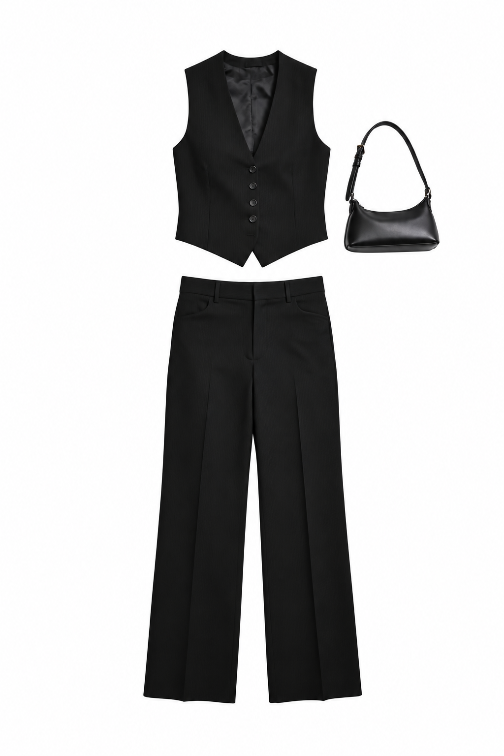 Black waistcoat and flared trousers
