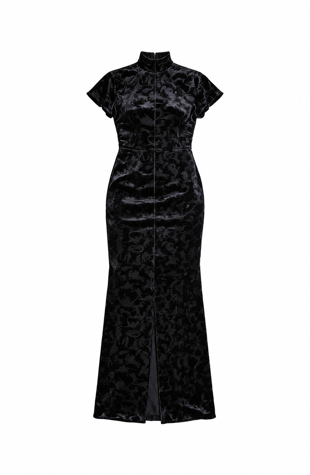 Black floral high-neck maxi dress