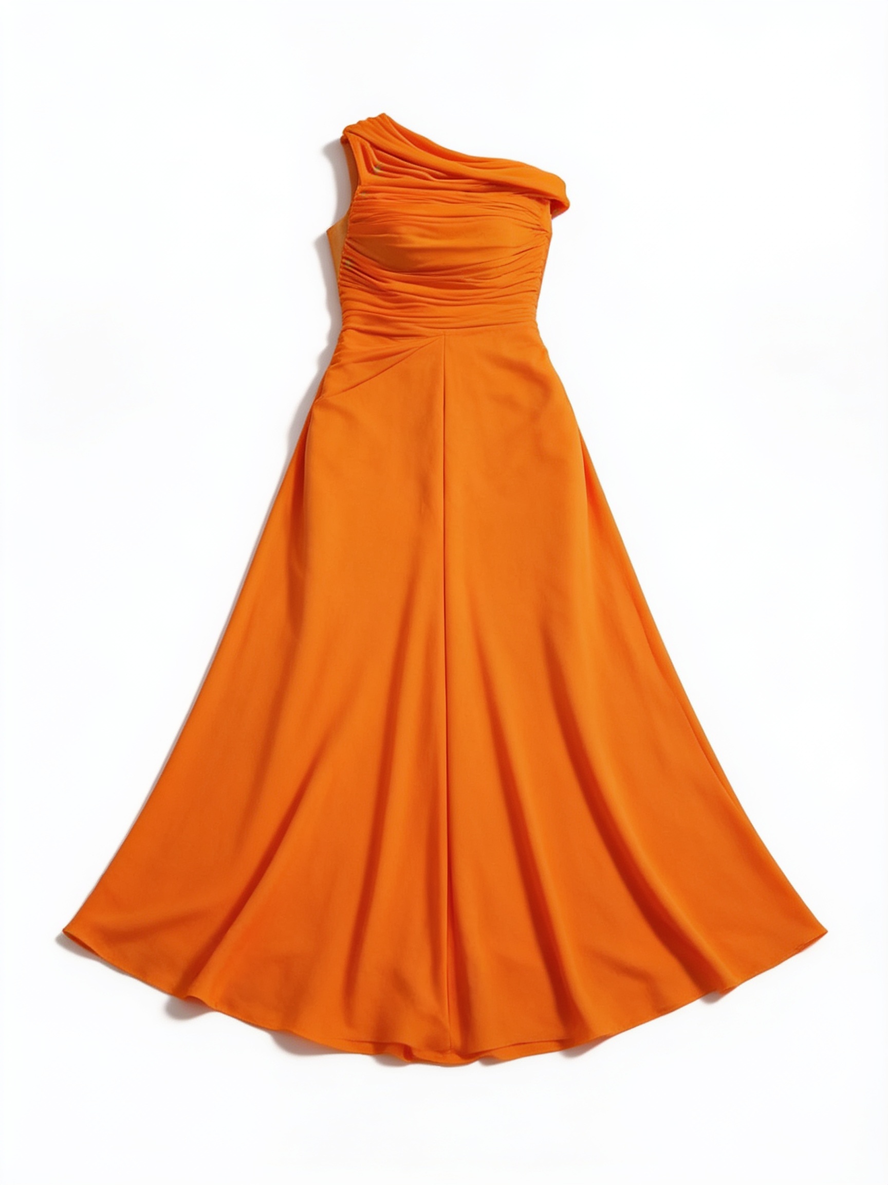 Orange draped halter gown