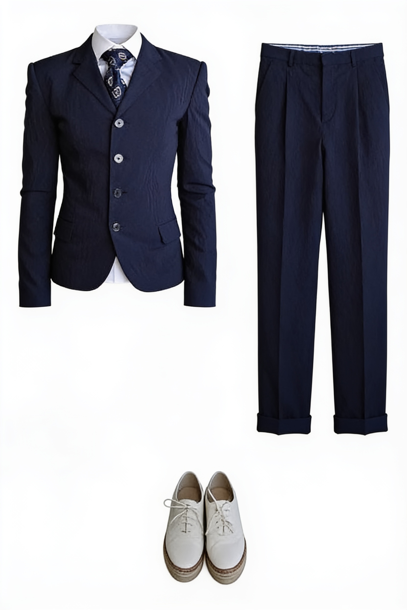 Navy fitted blazer and tailored trousers