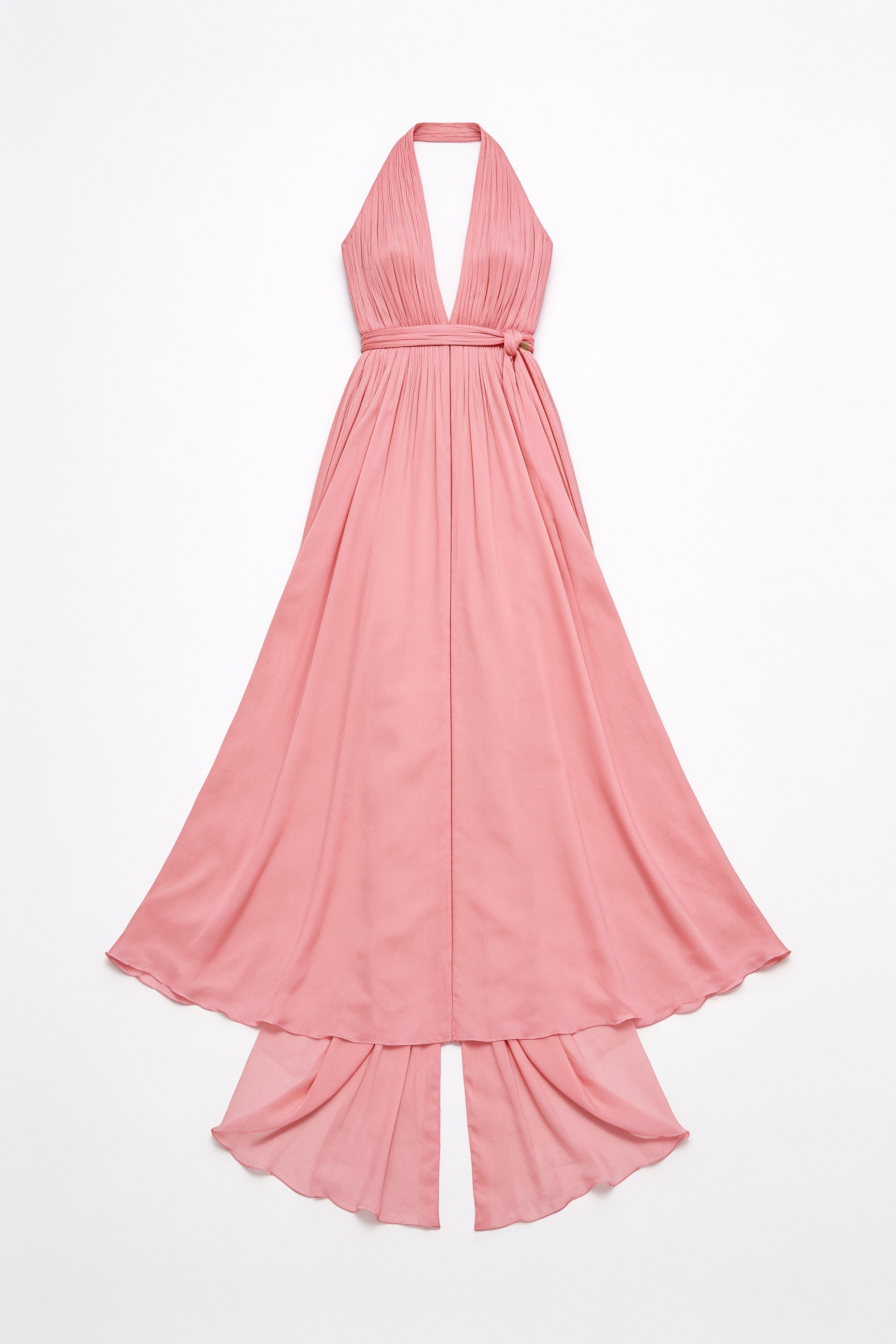 Pink pleated halter gown