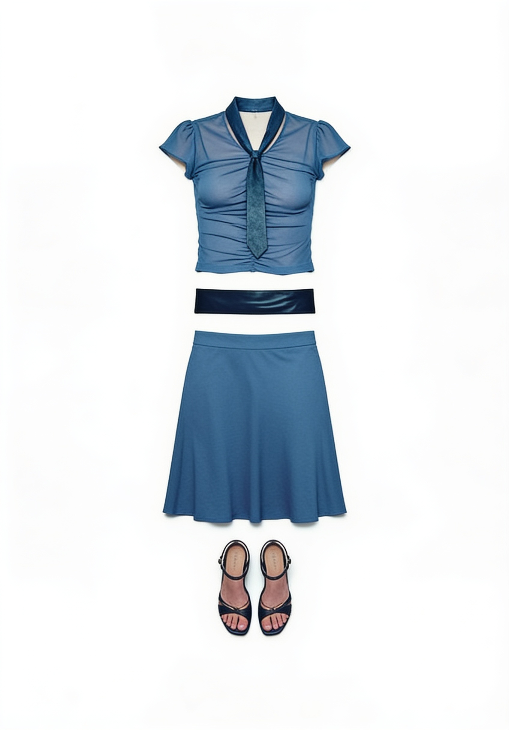 Blue cropped shirt and midi skirt