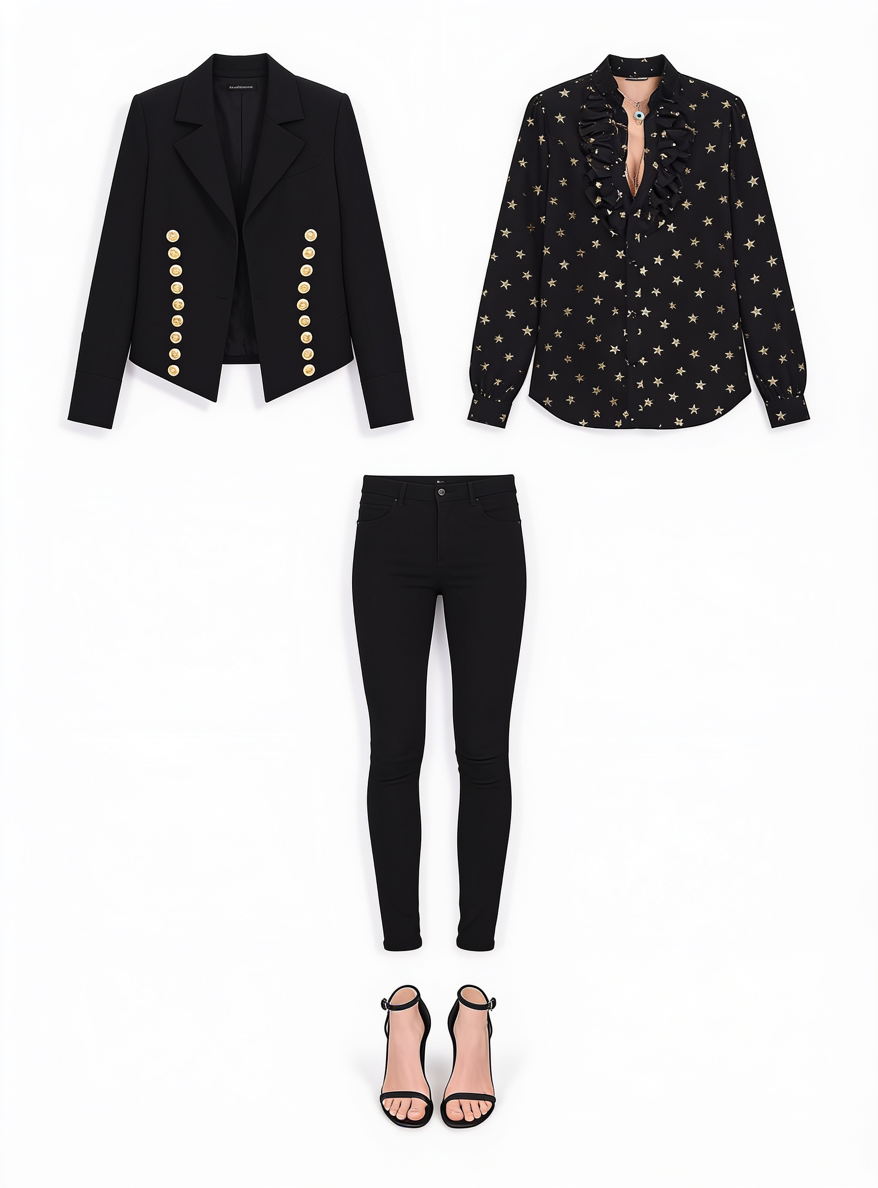 Black studded blazer and skinny trousers