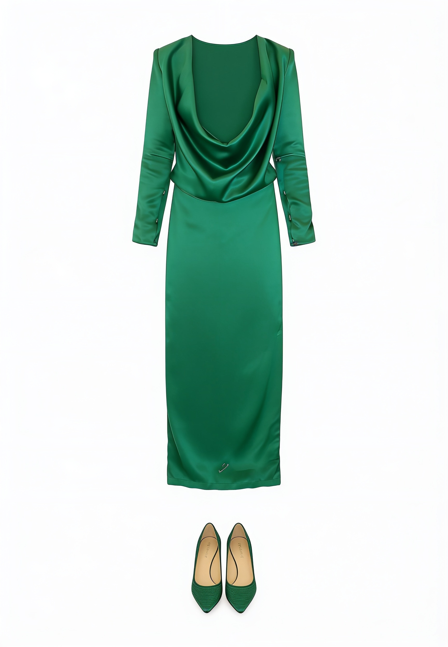 Emerald draped long-sleeve gown