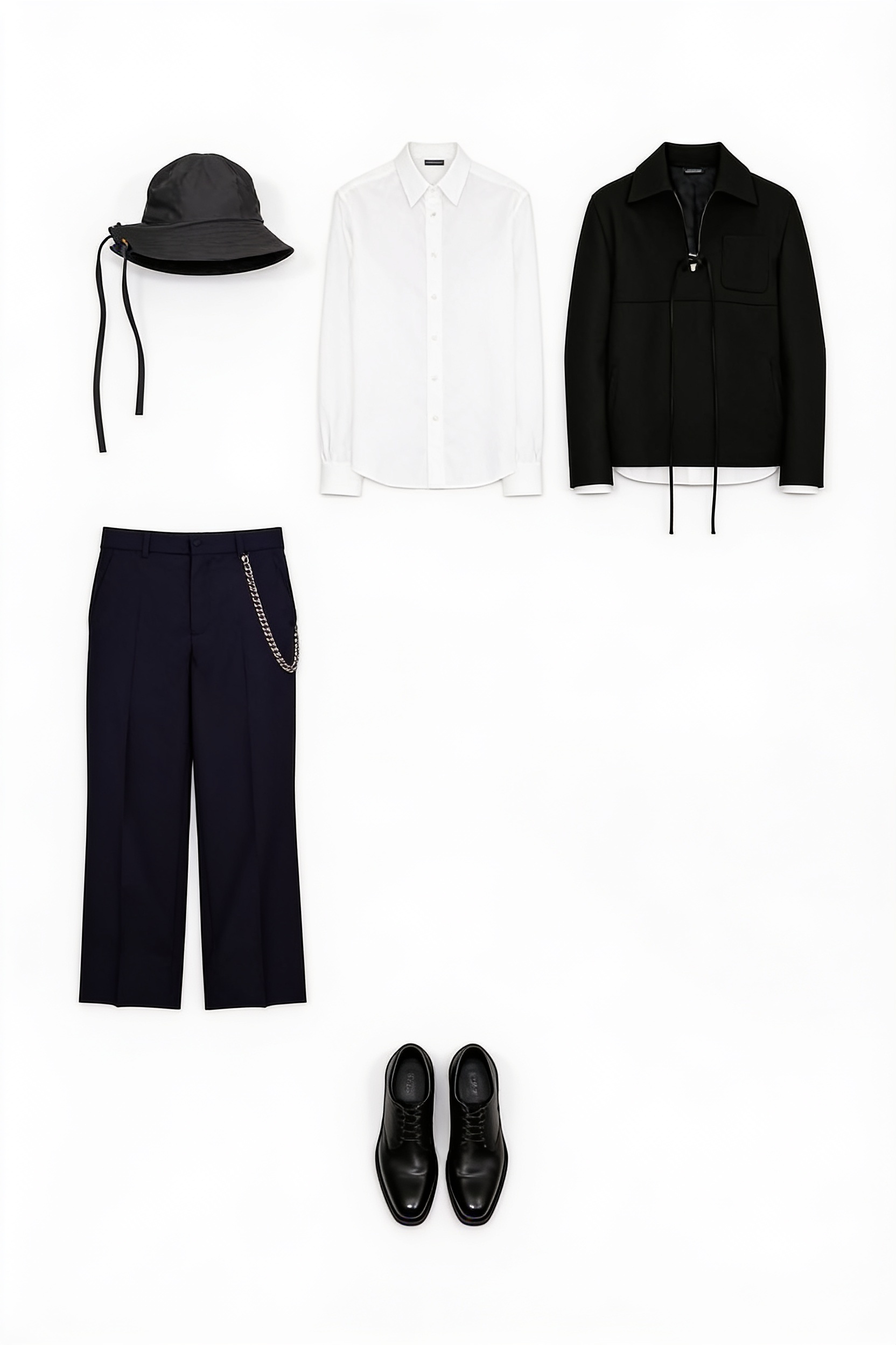 Black cropped jacket and oversized trousers