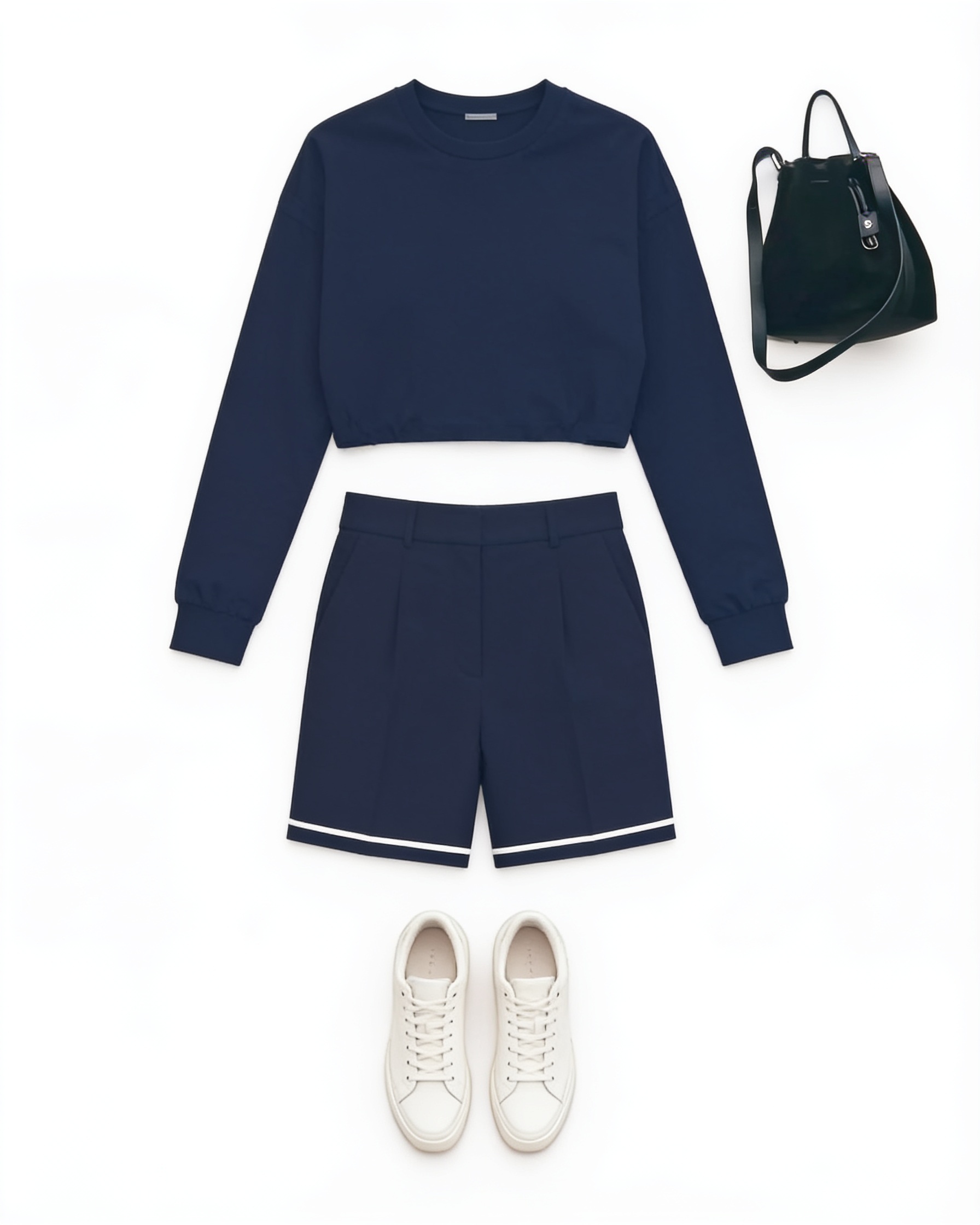 Navy cropped shirt and tailored shorts