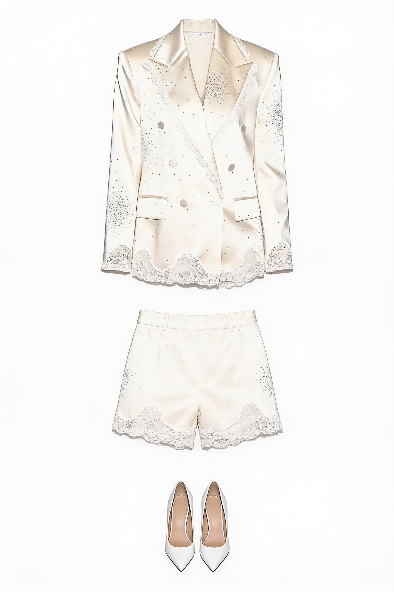 Ivory blazer and lace-trim shorts