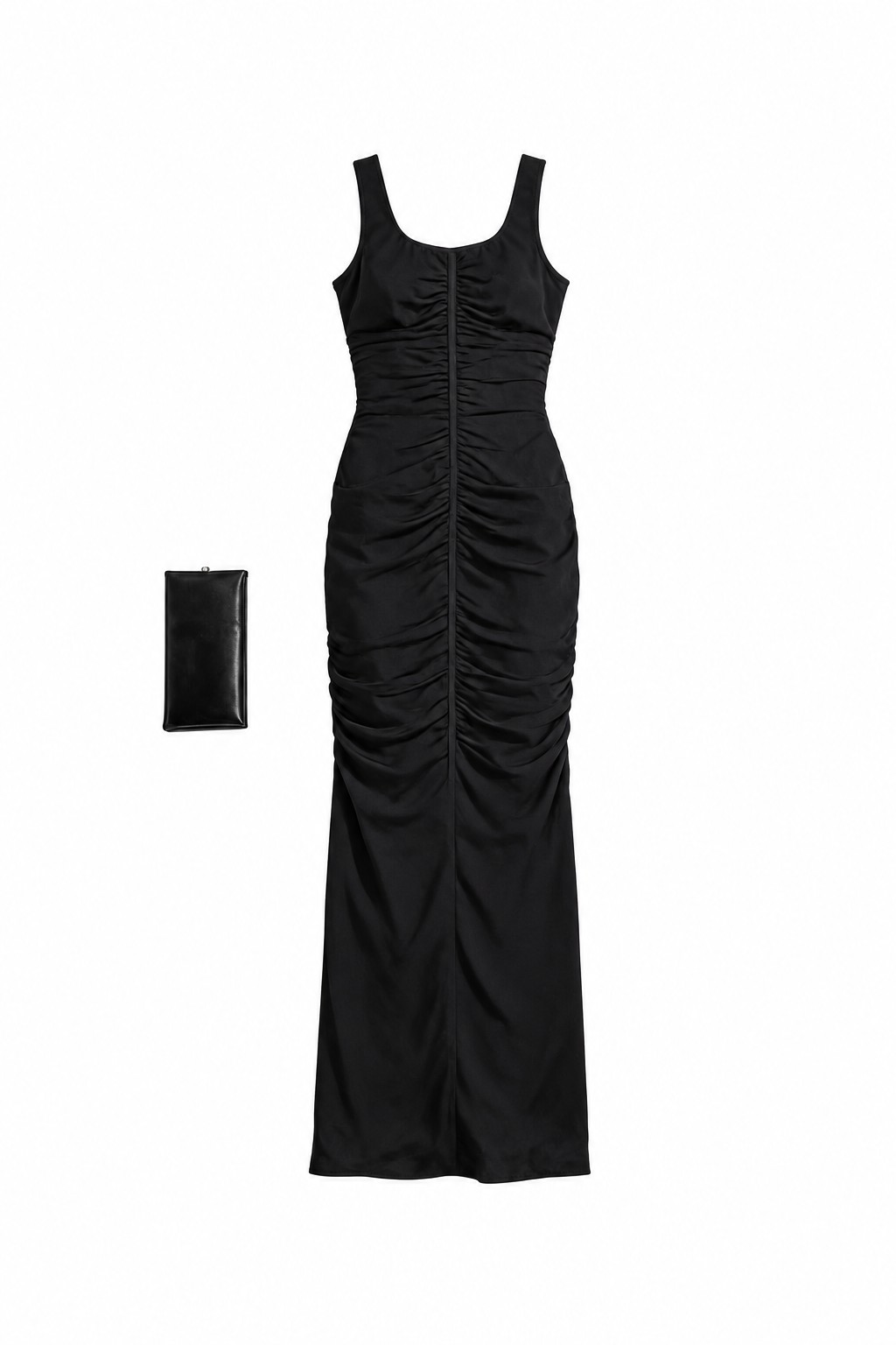 Black ruched column gown