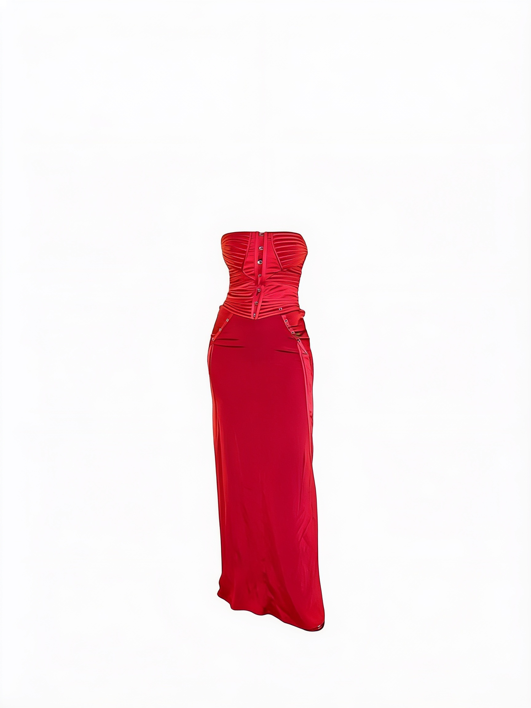 Red strapless column dress