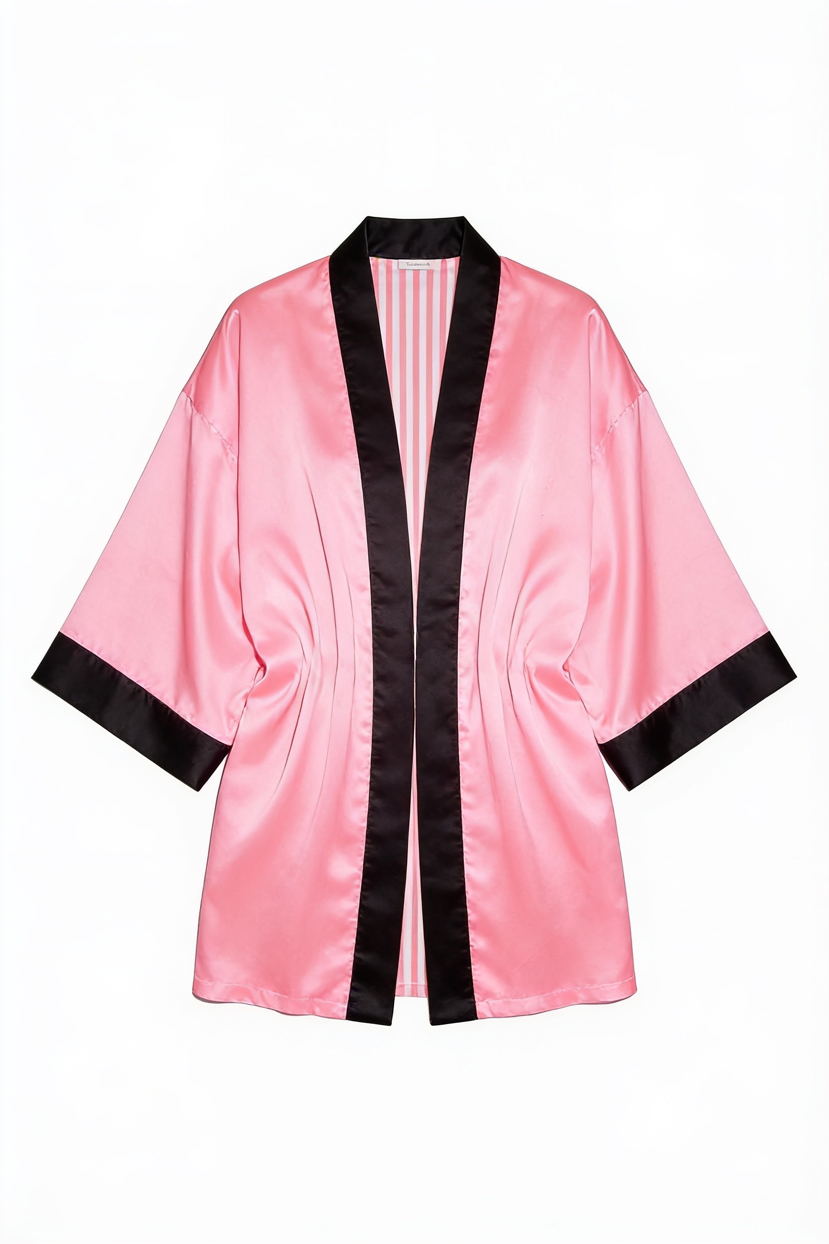 Pink satin robe with black trim