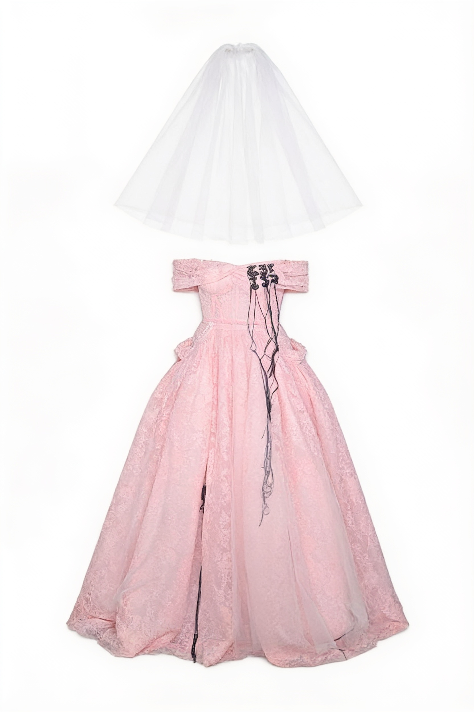 Blush full-skirt gown and sheer veil