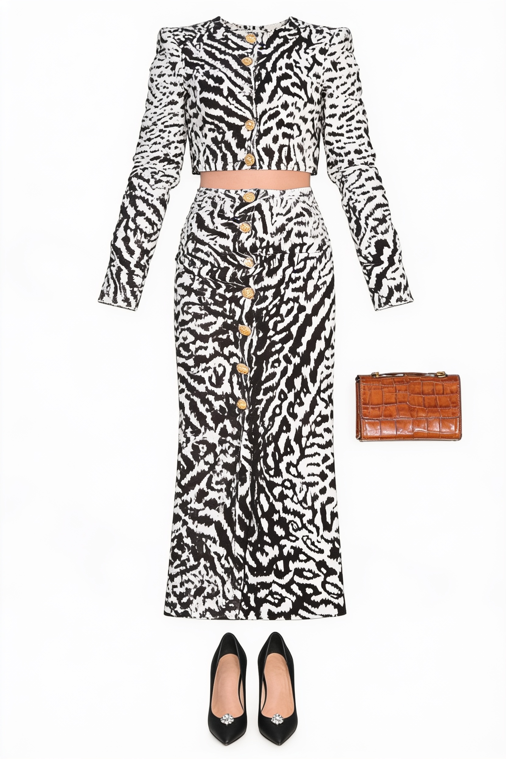 Zebra cropped jacket and maxi skirt