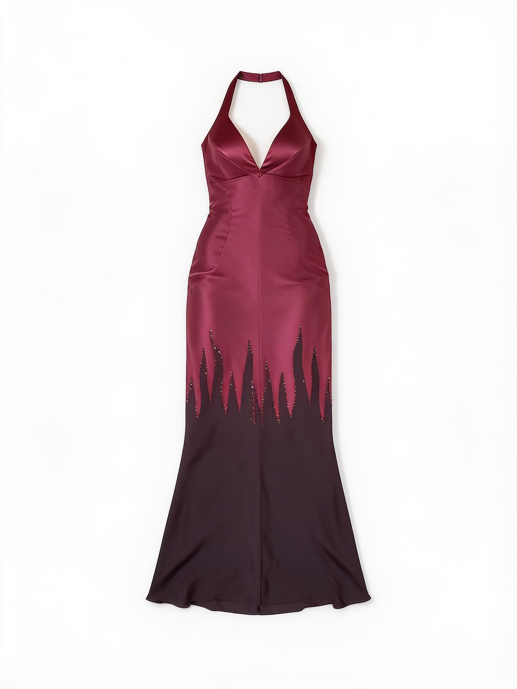 Burgundy and black halter gown