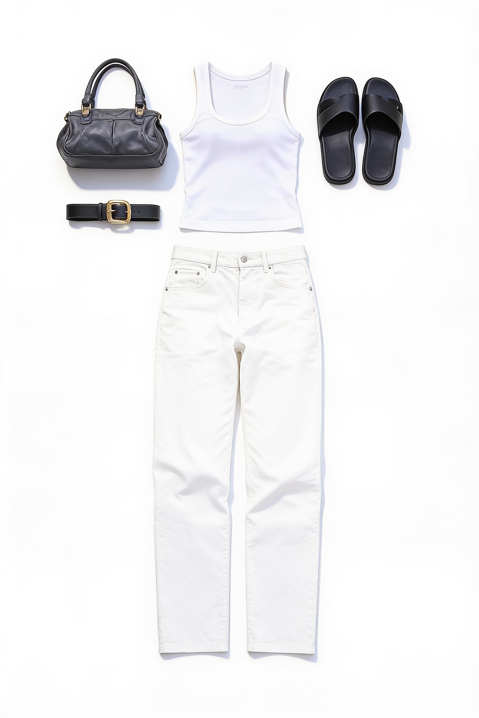 White tank and belted white jeans