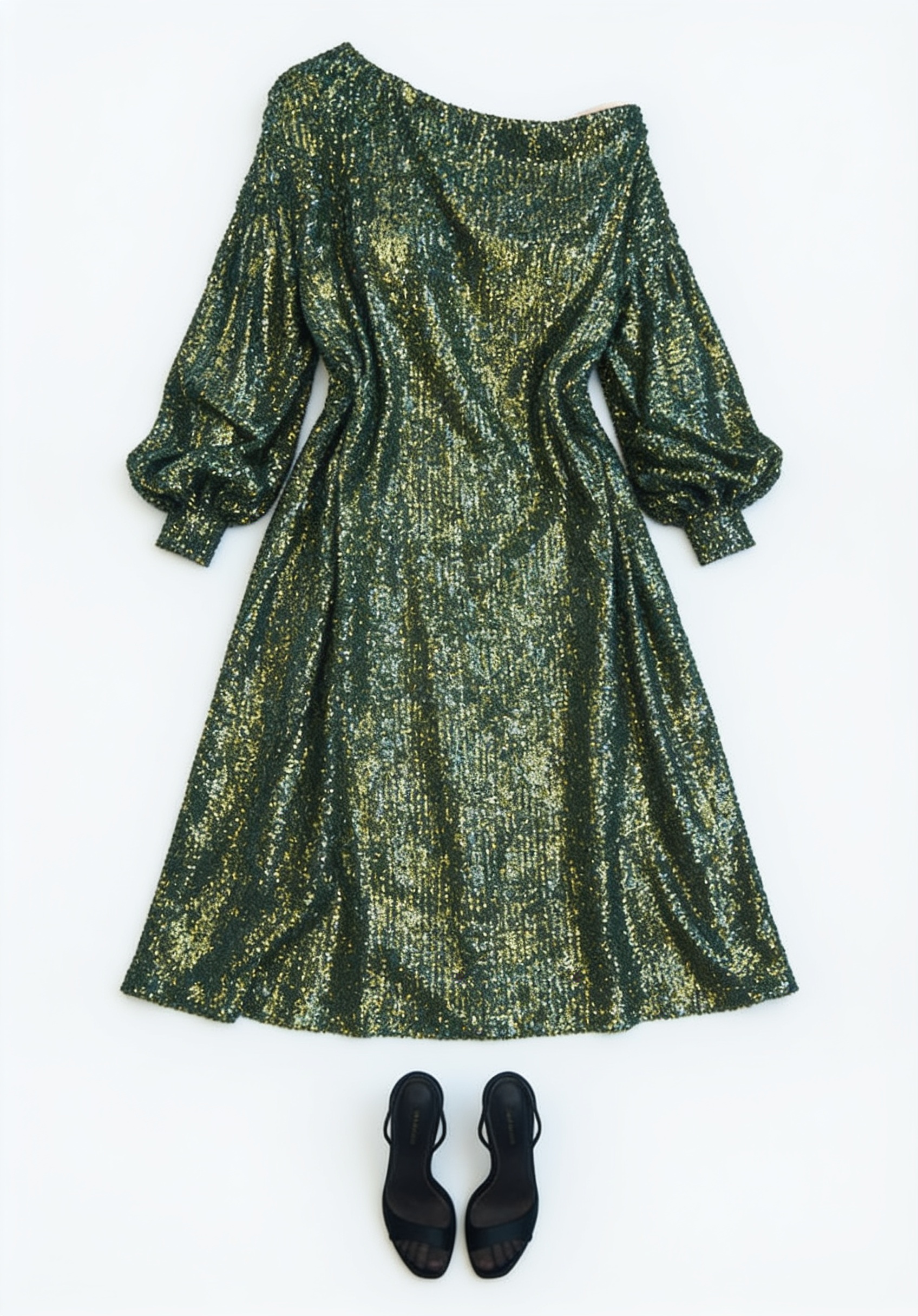 Green patterned long-sleeve mini dress