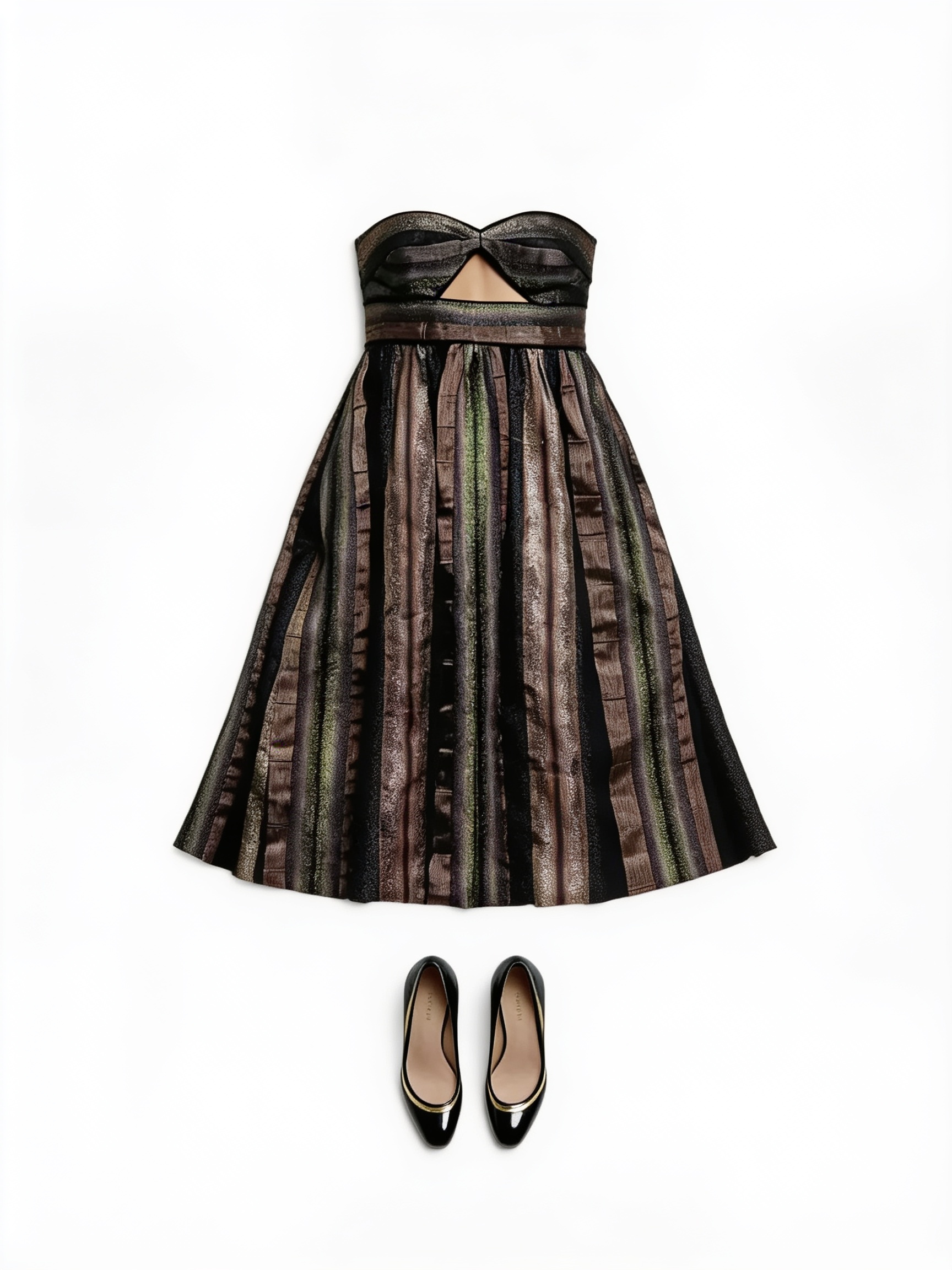 Metallic striped fit-and-flare midi dress