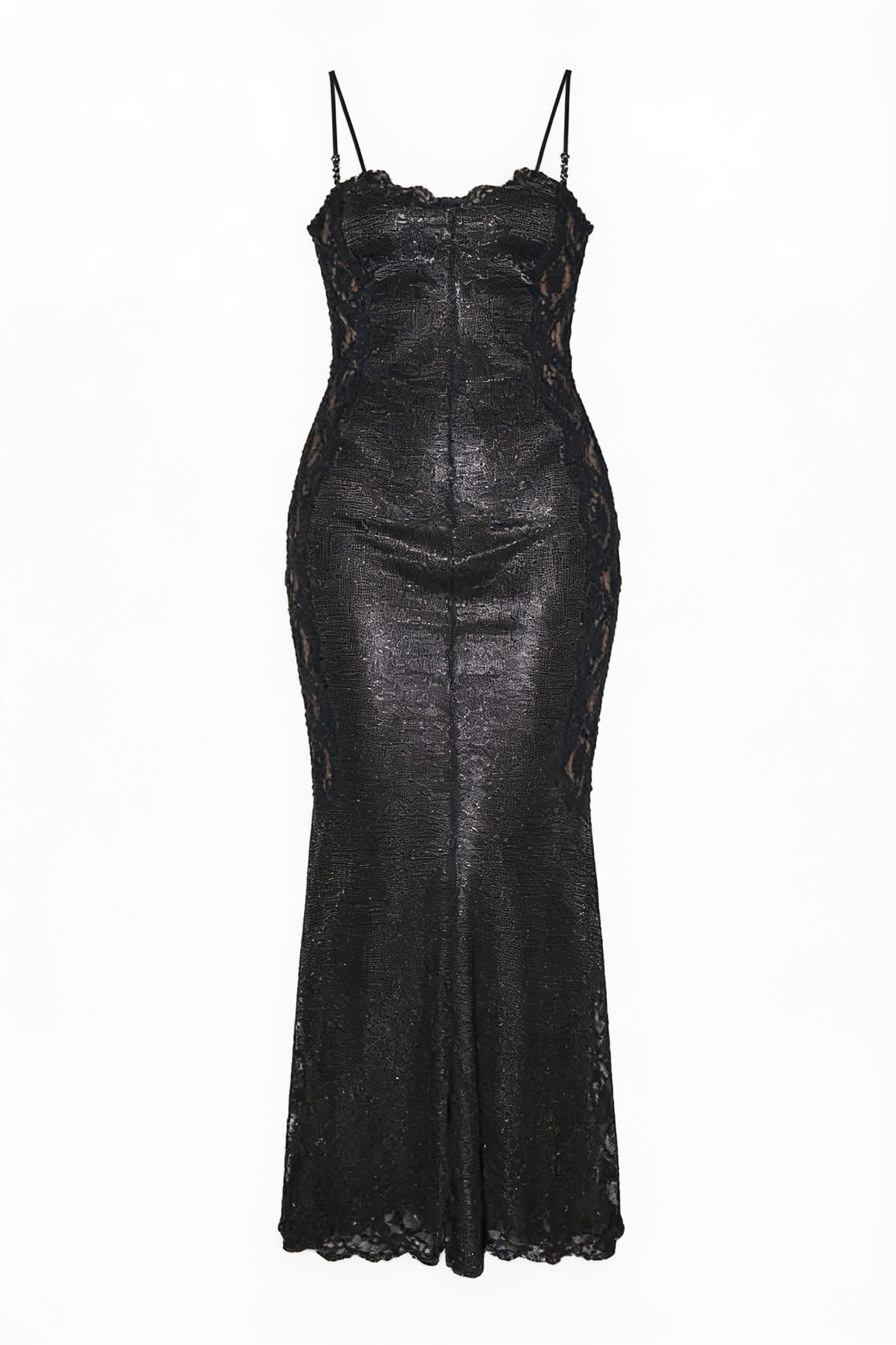 Black lace-panel slip gown