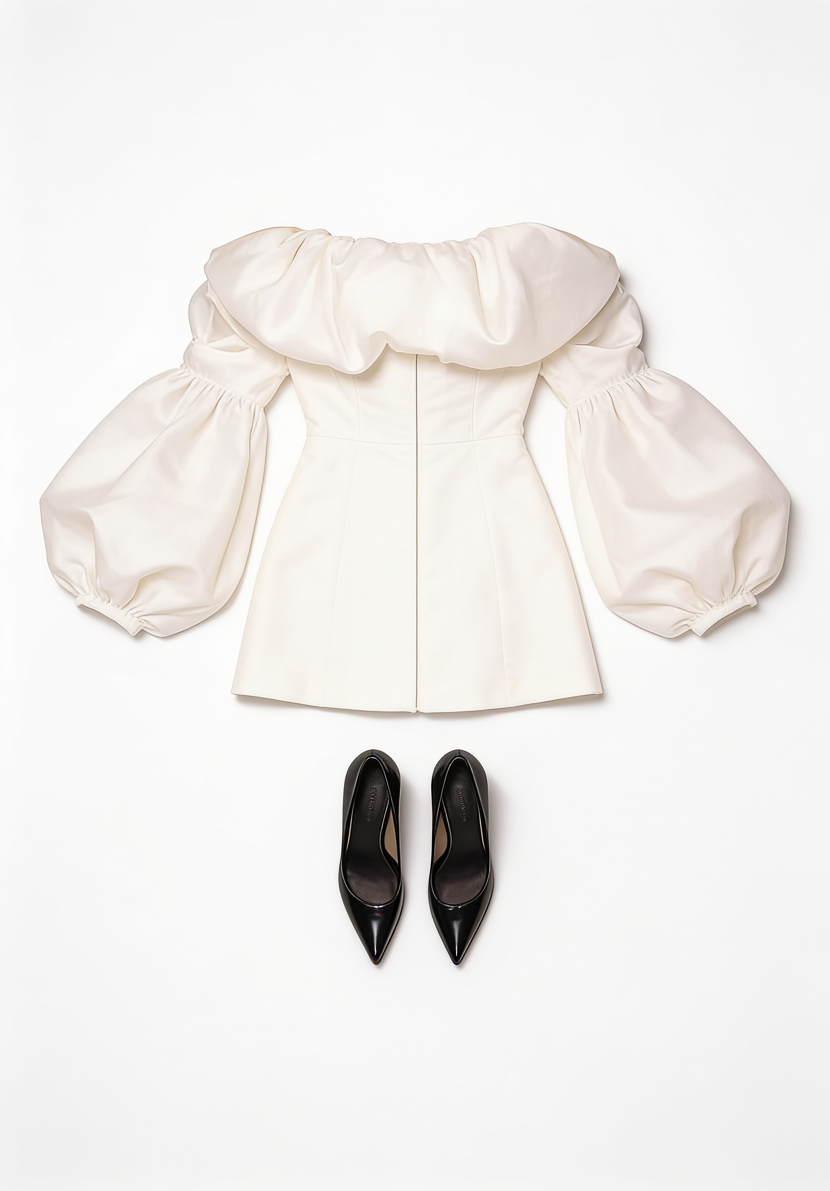 Ivory puff-sleeve mini dress