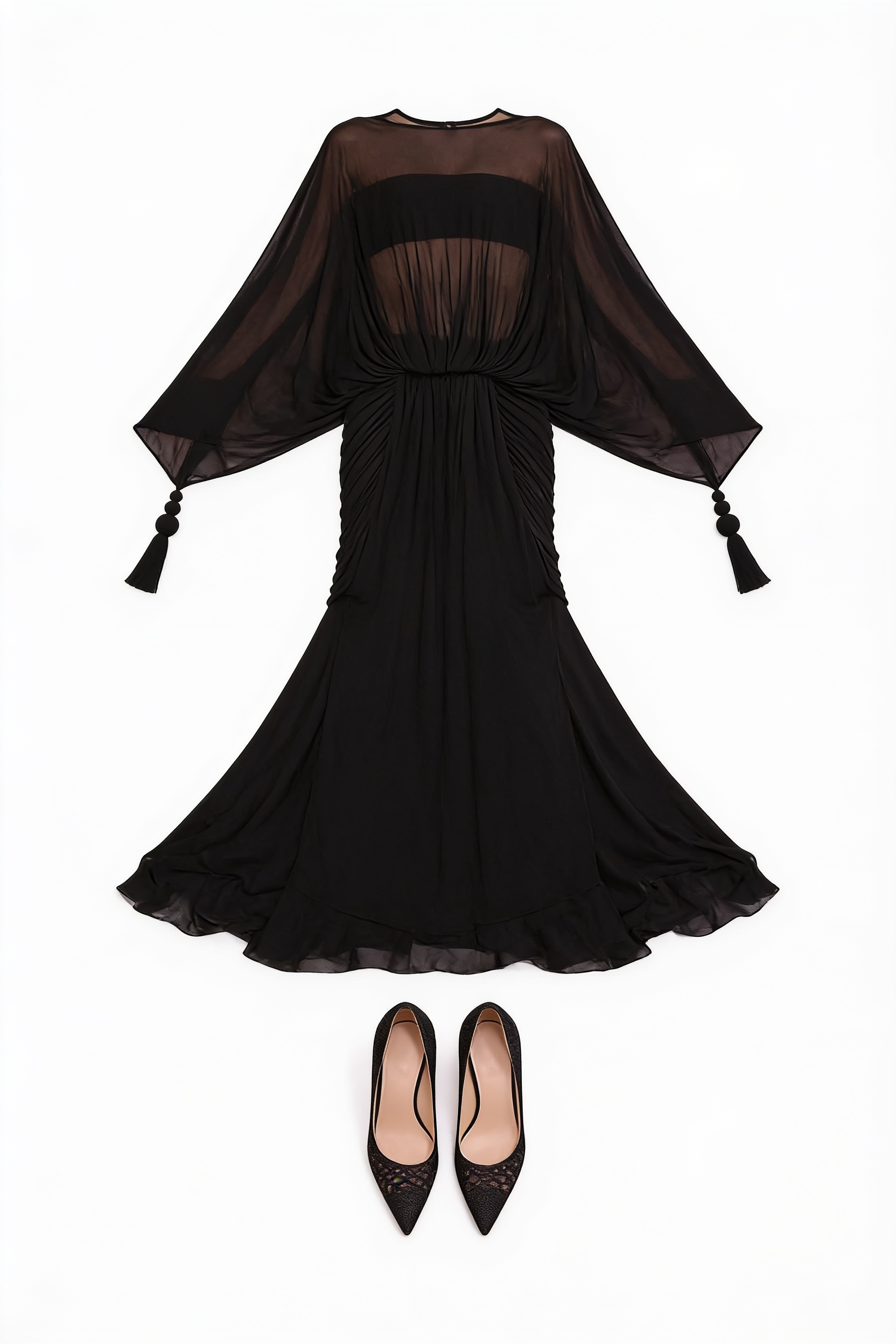 Black sheer long-sleeve gown