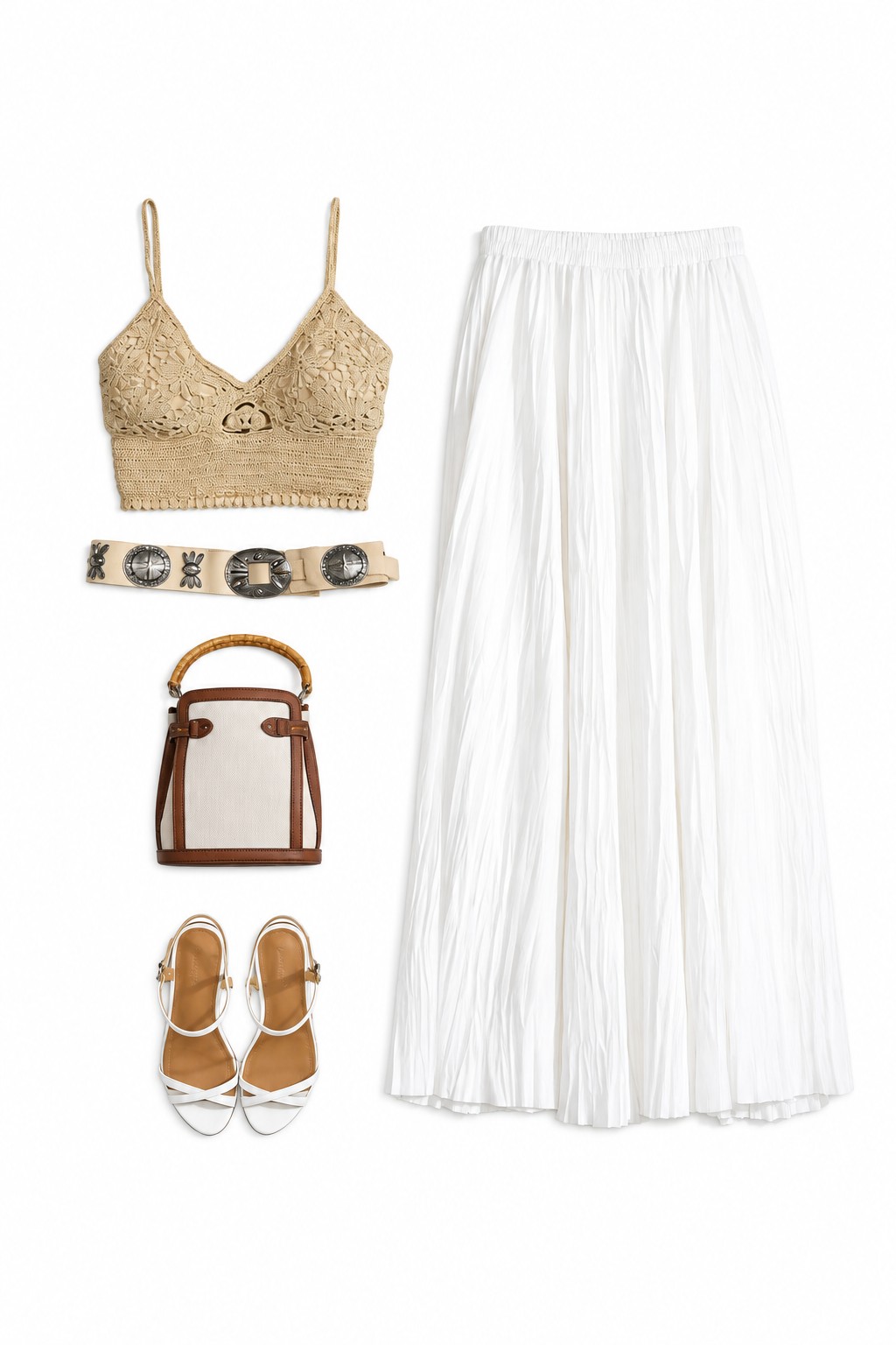 Crochet crop top and white maxi skirt