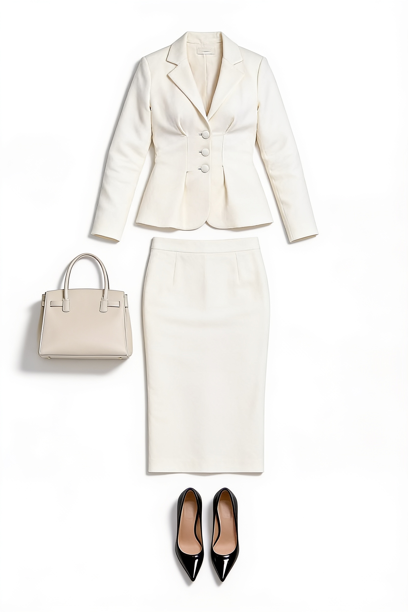 Ivory fitted blazer and satin pencil skirt