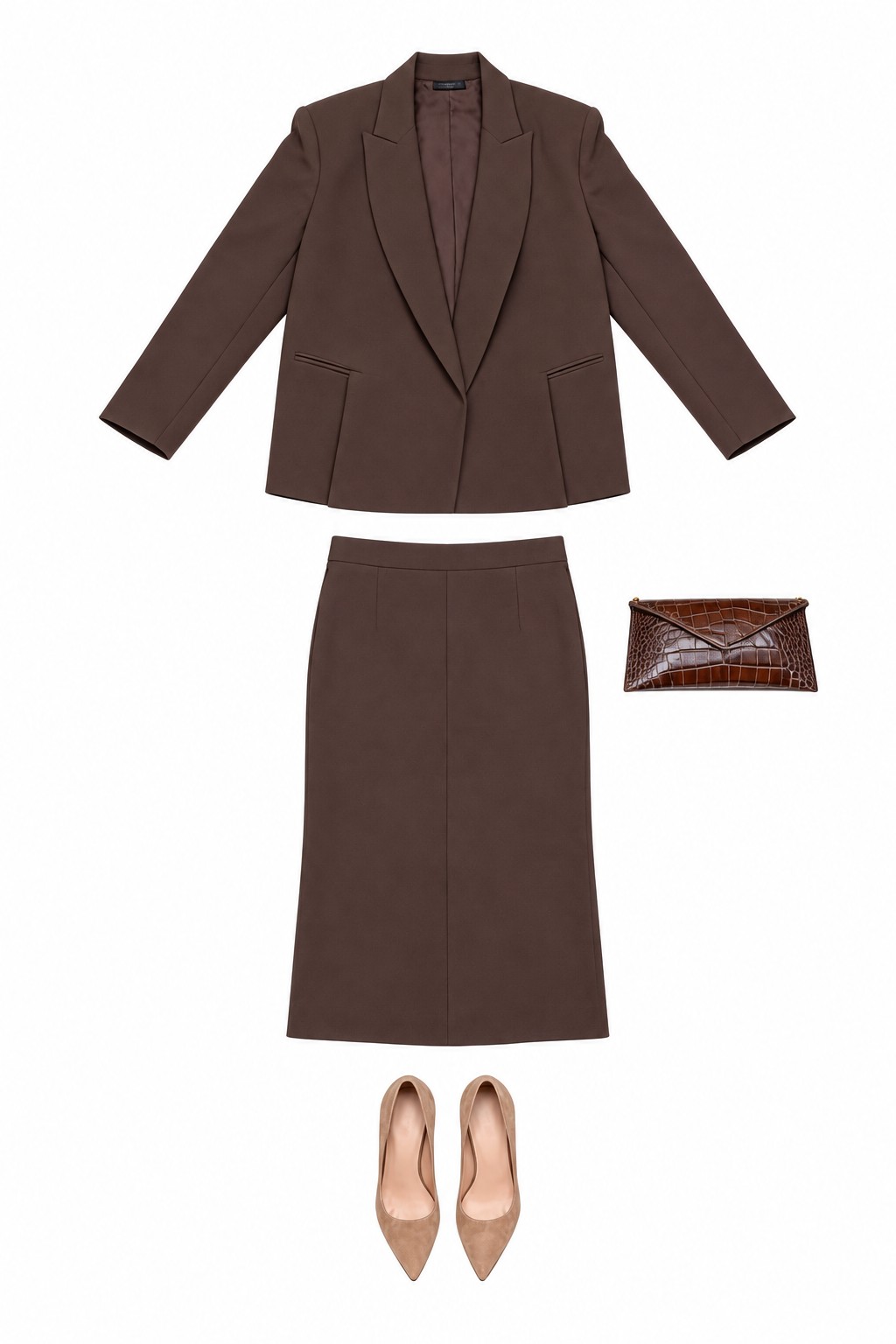 Chocolate brown blazer and pencil skirt