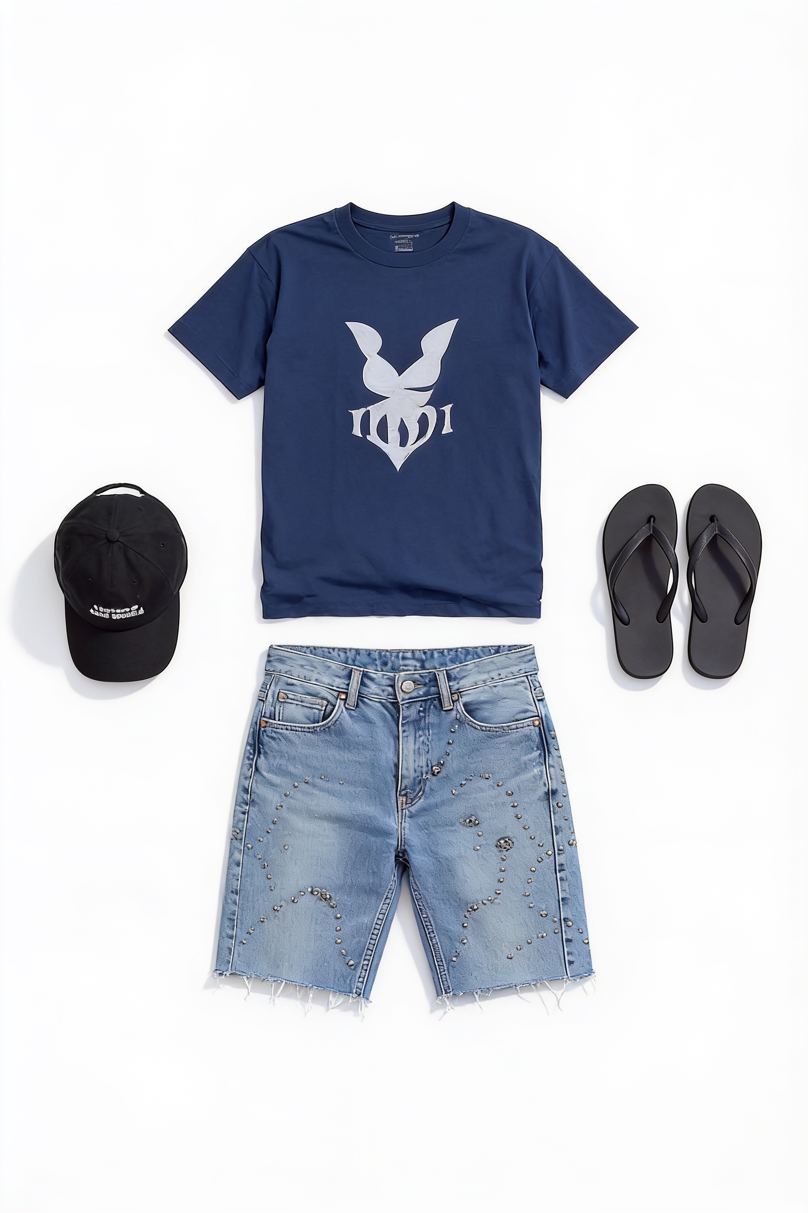 Navy T-shirt and denim Bermuda shorts