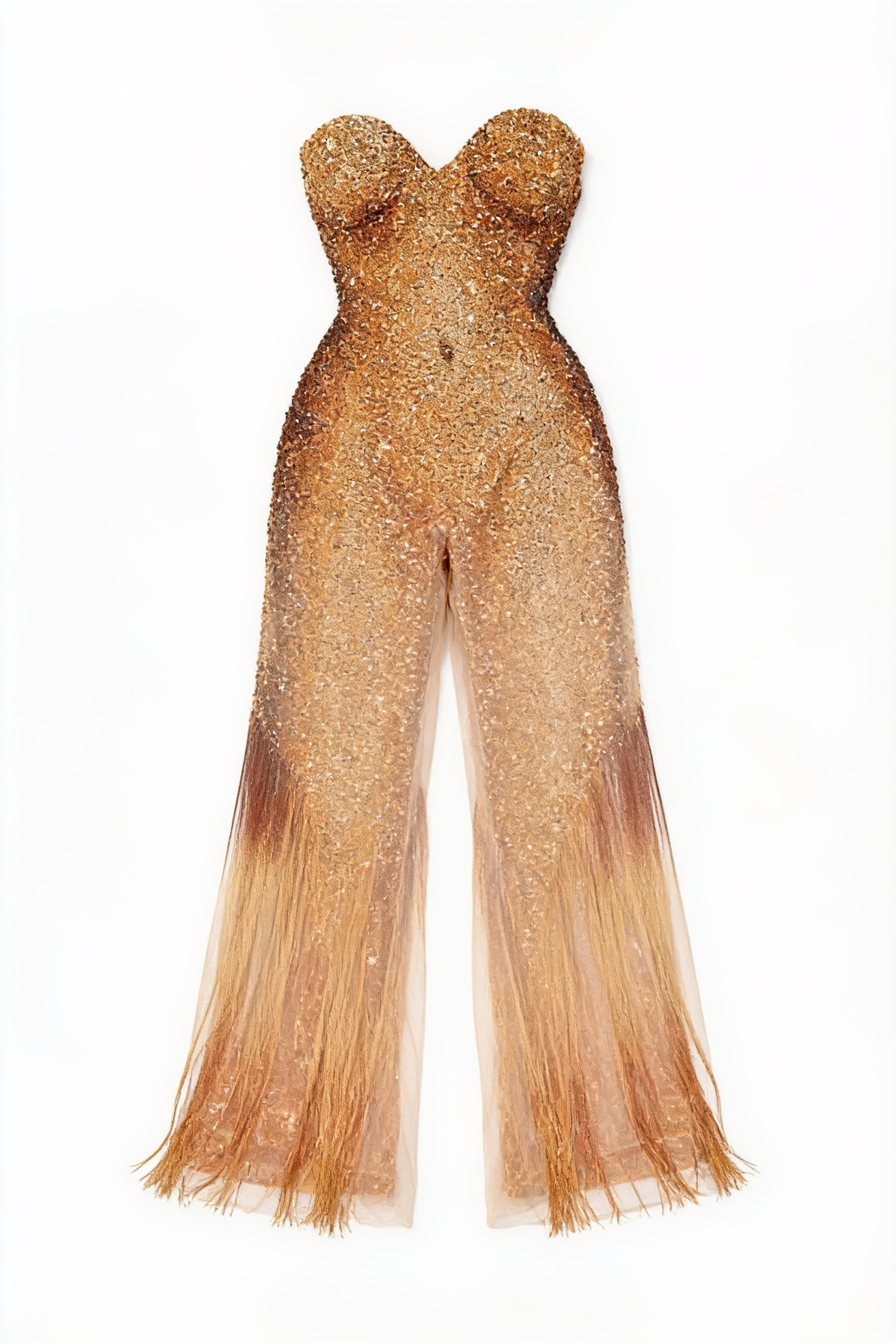 Gold embellished strapless jumpsuit