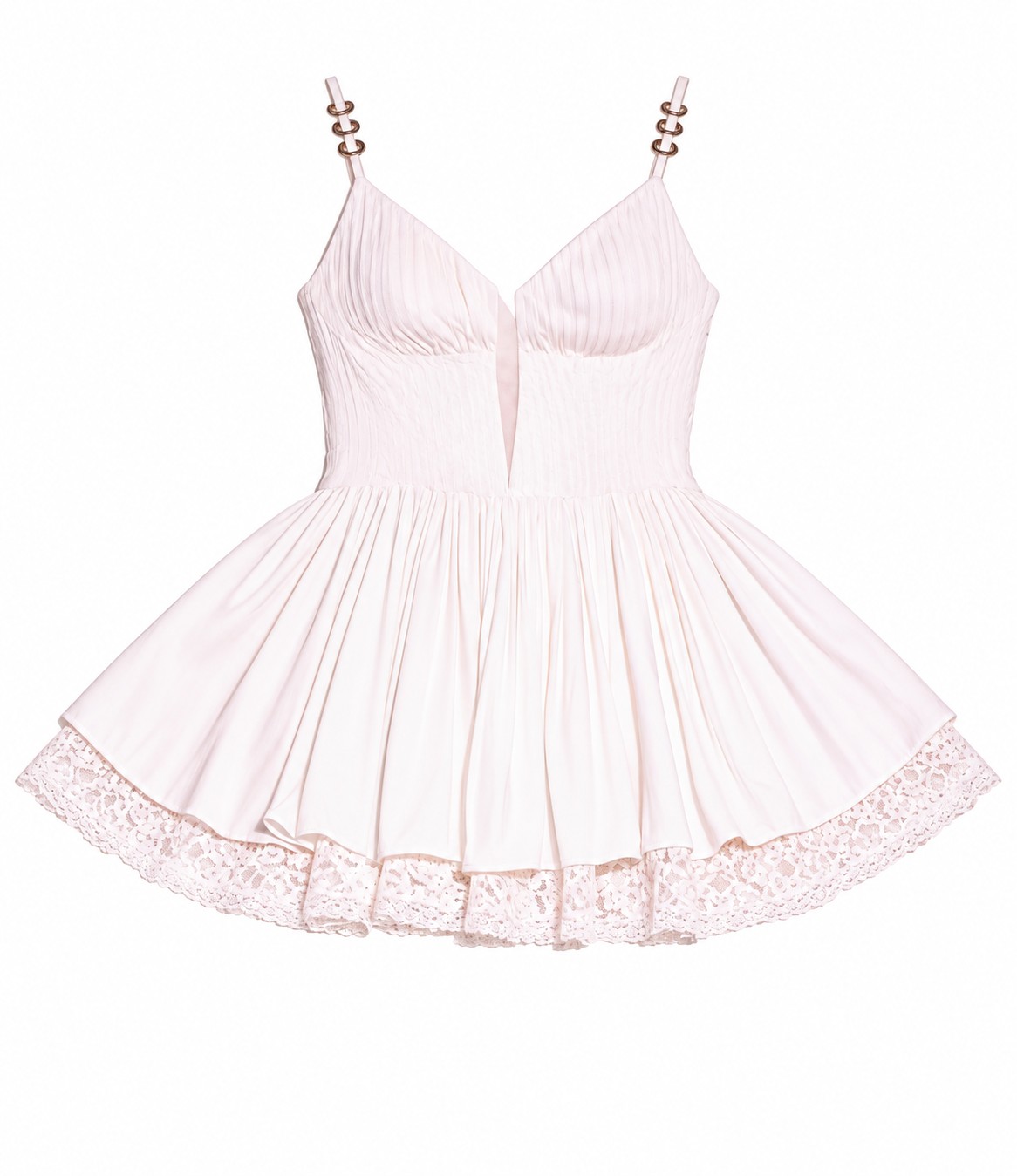 White lace-trim pleated mini dress