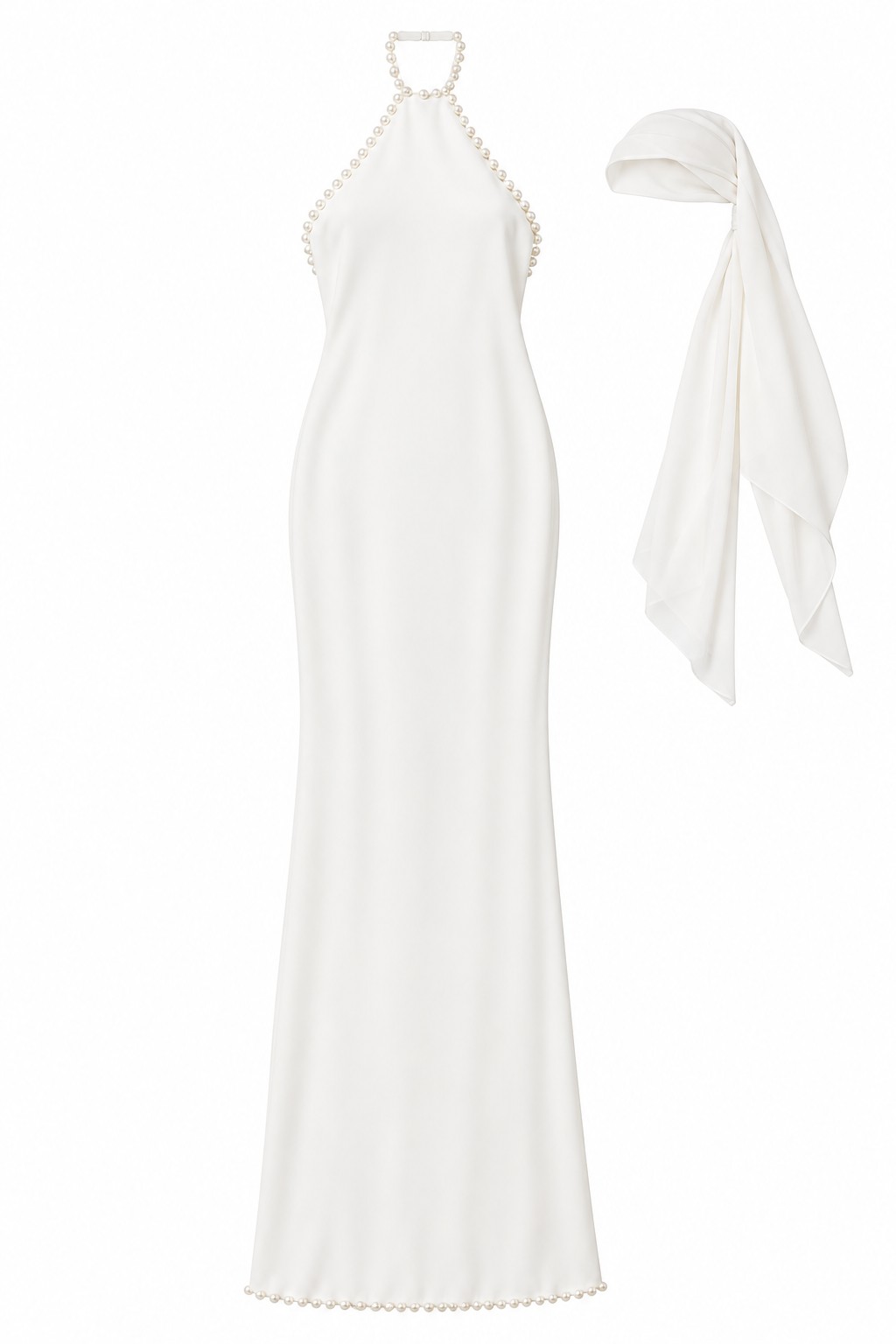 White draped halter gown