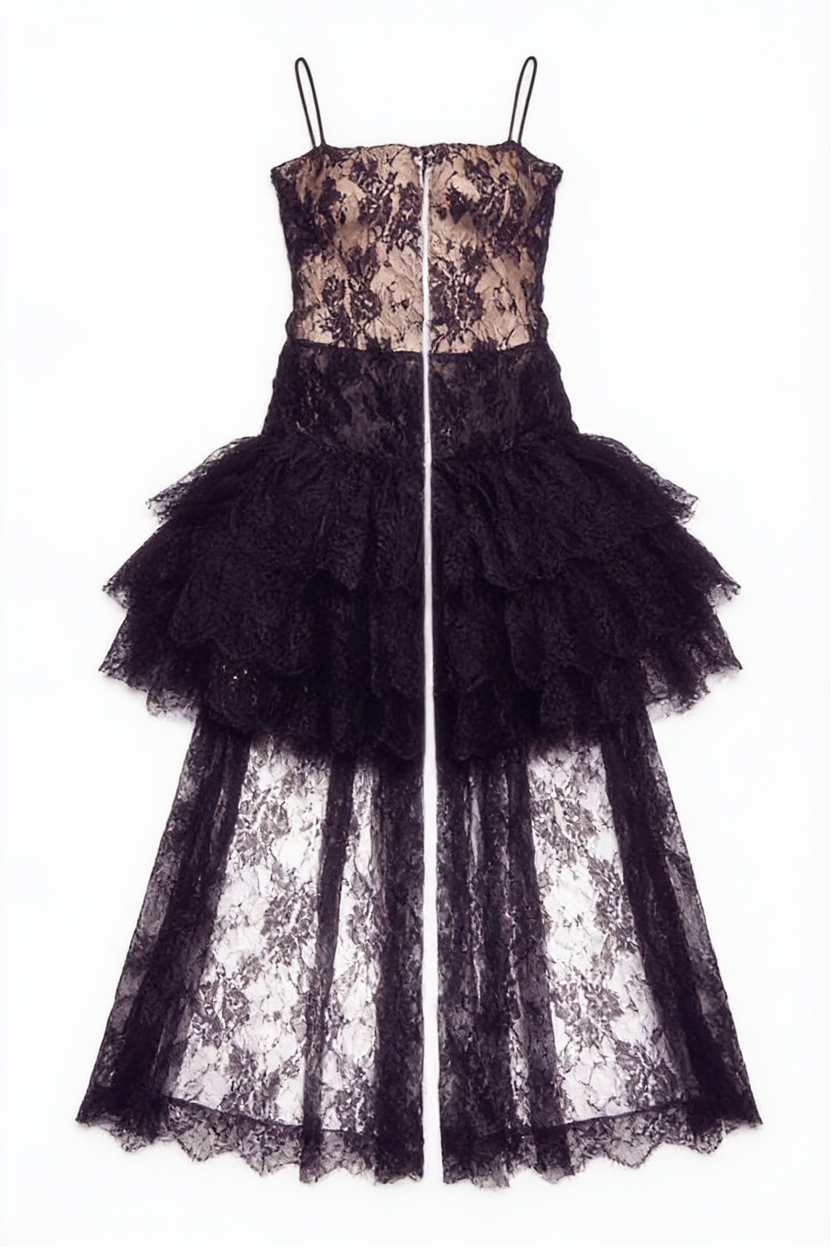Black lace drop-waist maxi dress